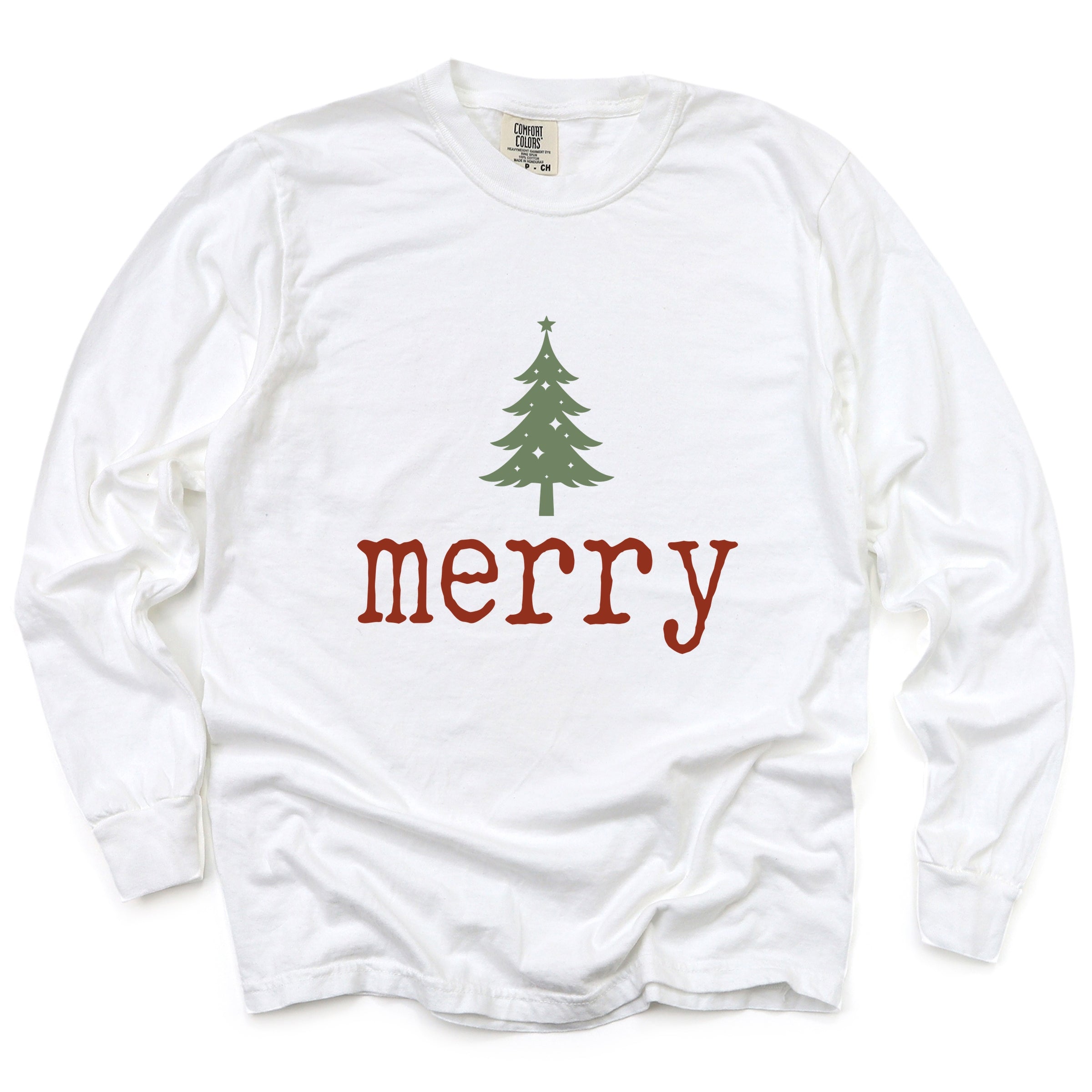 Merry Christmas Tree Stars - Women's Garment Dyed Long Sleeve Graphic T-Shirt
