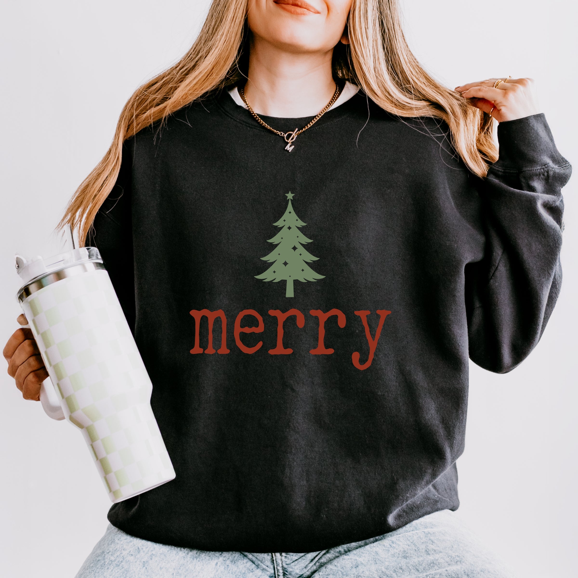 Merry Christmas Tree Stars - Women's Lightweight Garment Dyed Sweatshirt