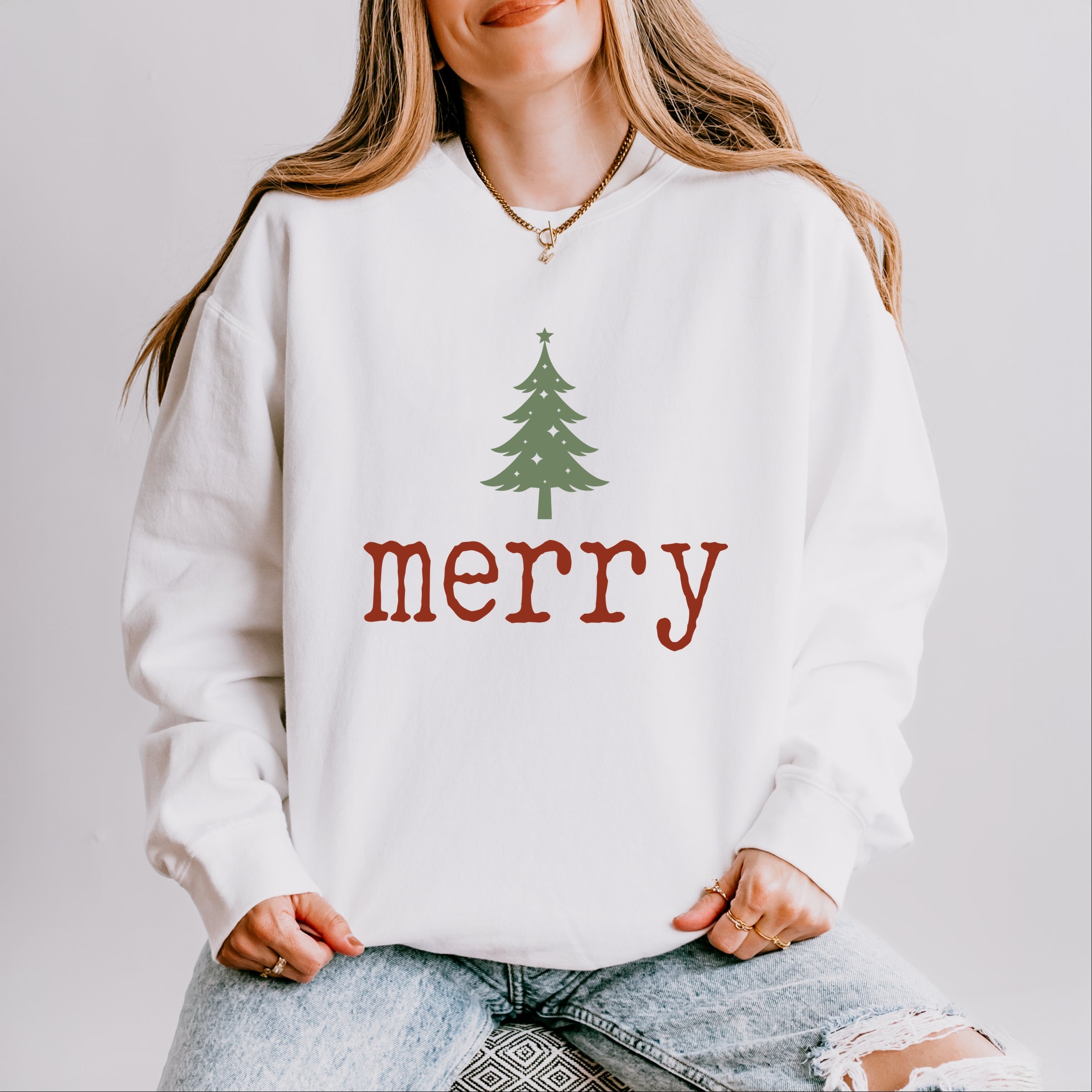 Merry Christmas Tree Stars - Women's Lightweight Garment Dyed Sweatshirt