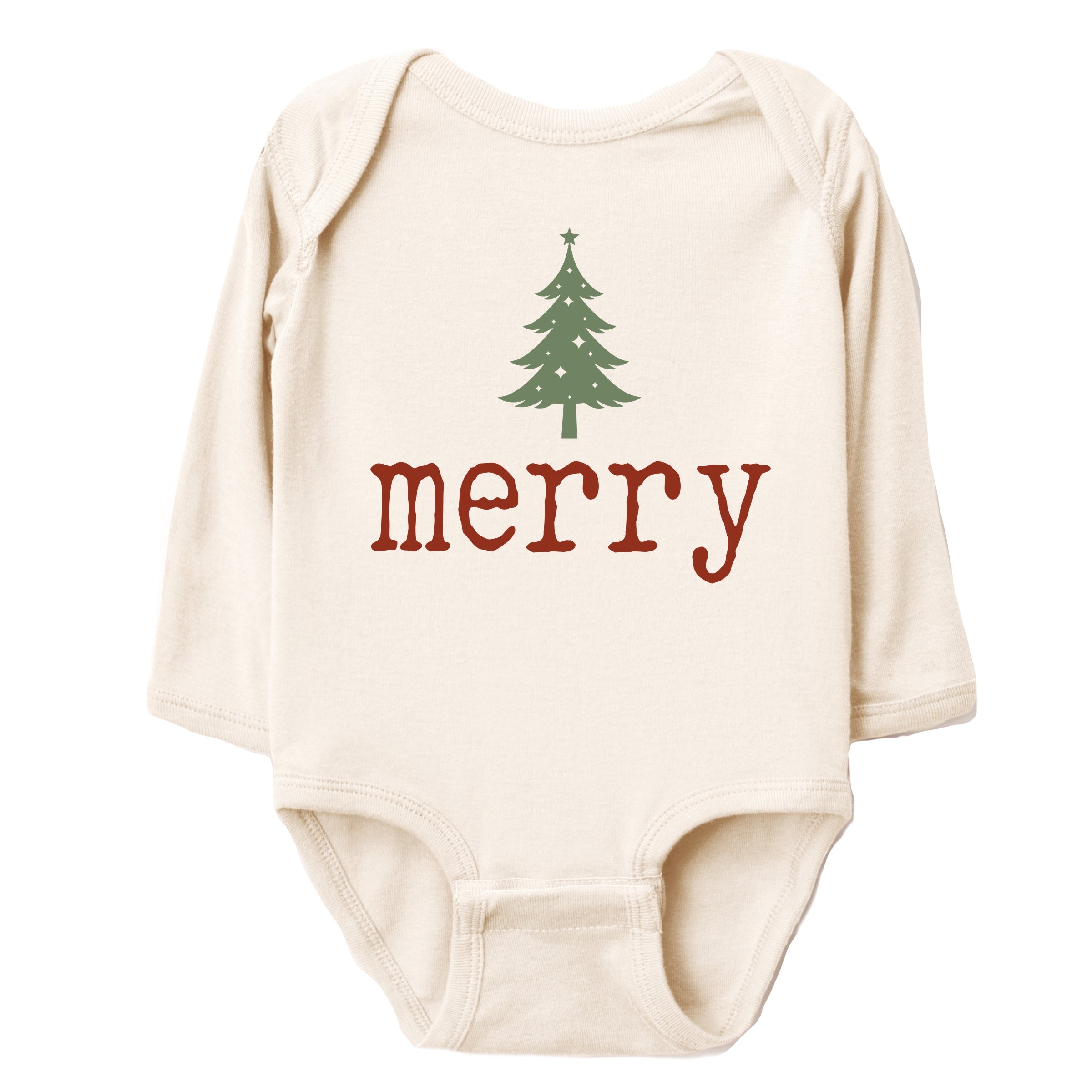 Merry Christmas Tree Stars - Baby Long Sleeve Bodysuit