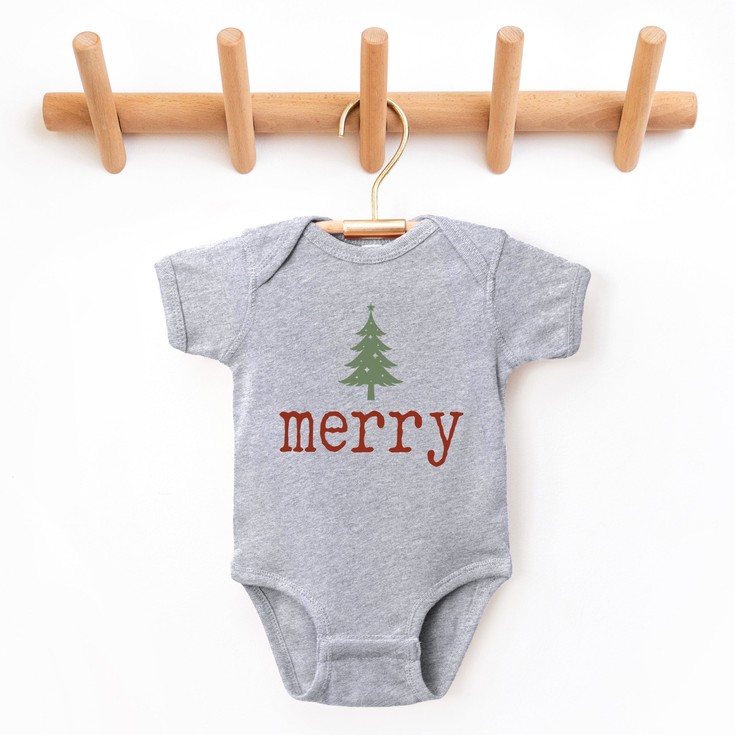 Merry Christmas Tree Stars - Baby Short Sleeve Graphic Bodysuit