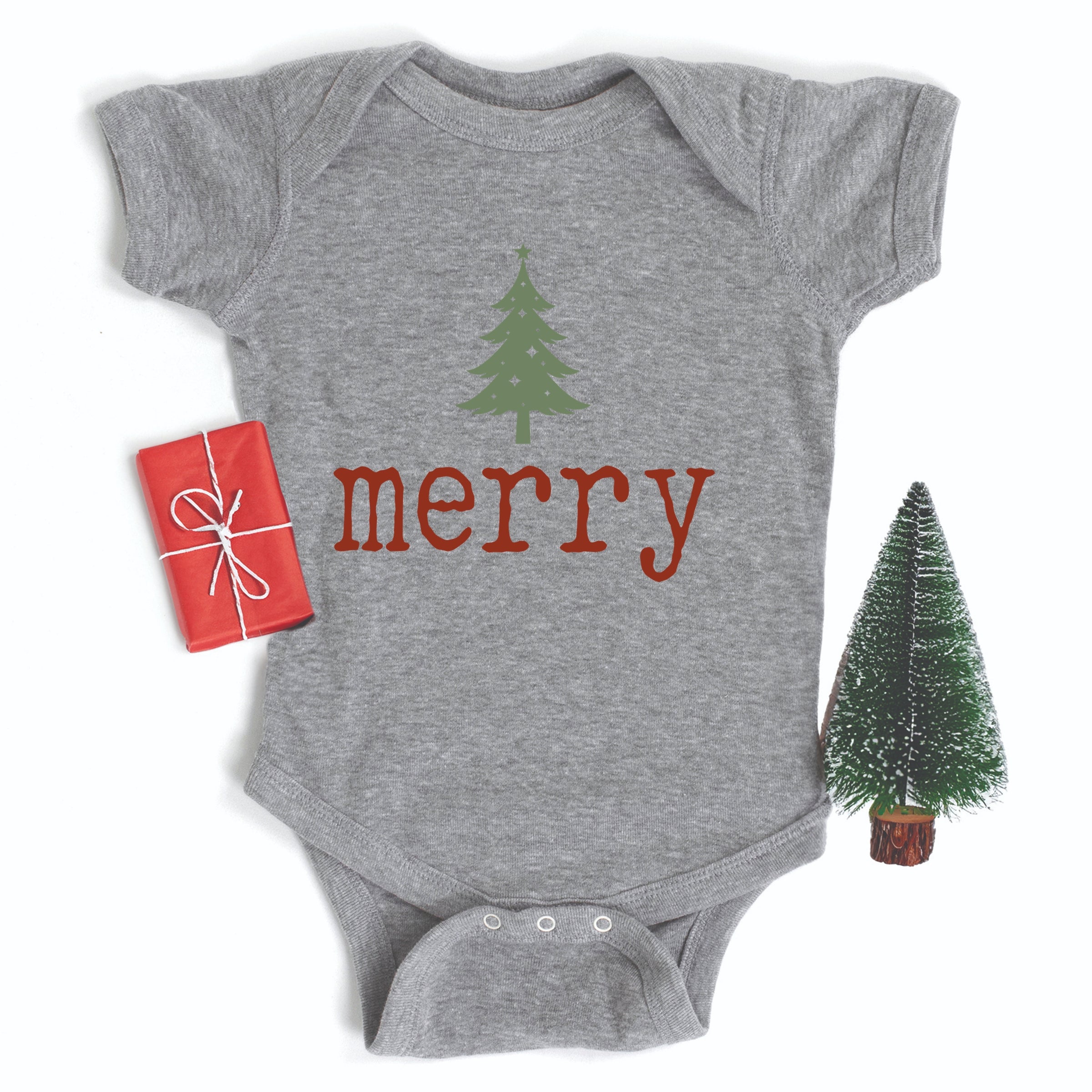 Merry Christmas Tree Stars - Baby Short Sleeve Graphic Bodysuit