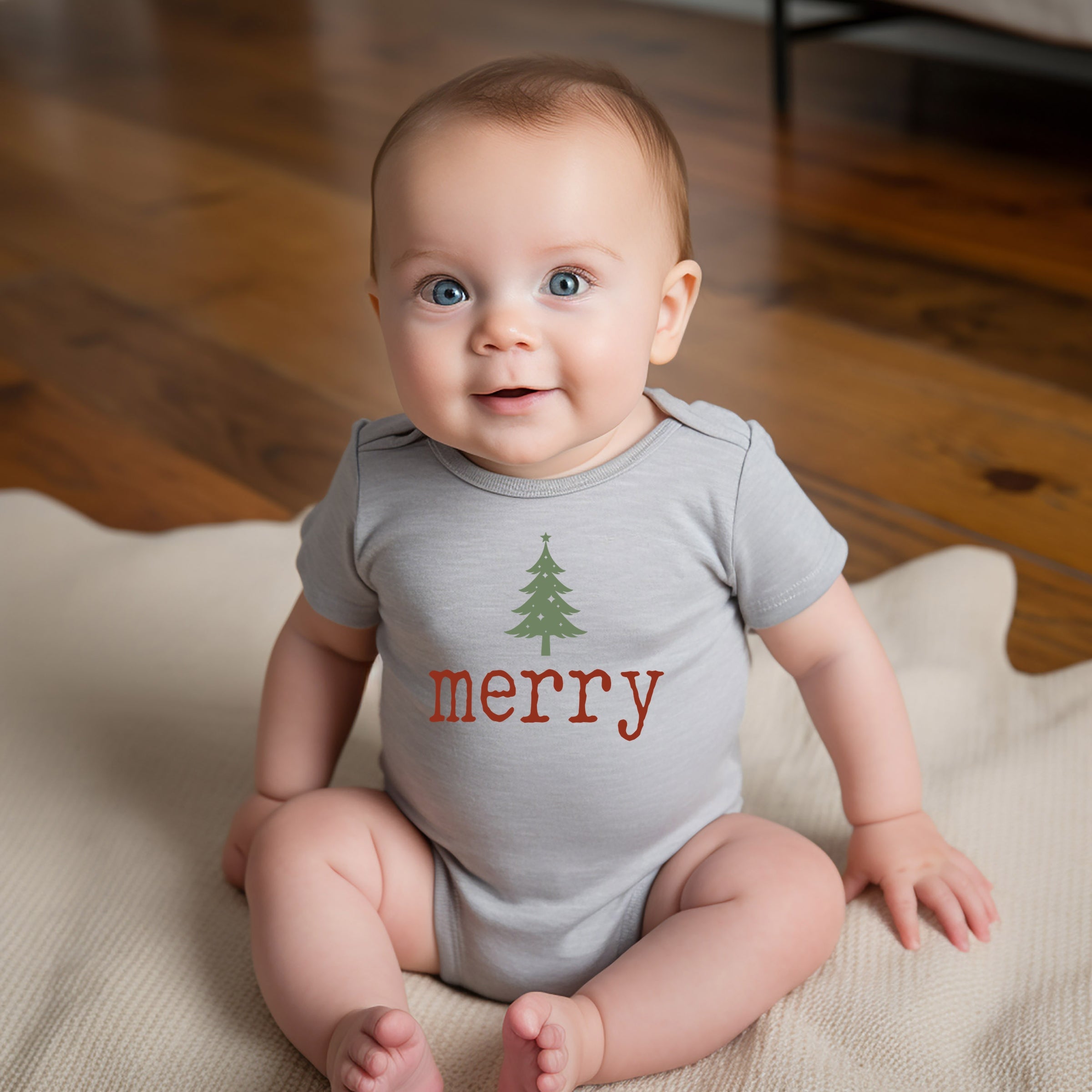 Merry Christmas Tree Stars - Baby Short Sleeve Graphic Bodysuit