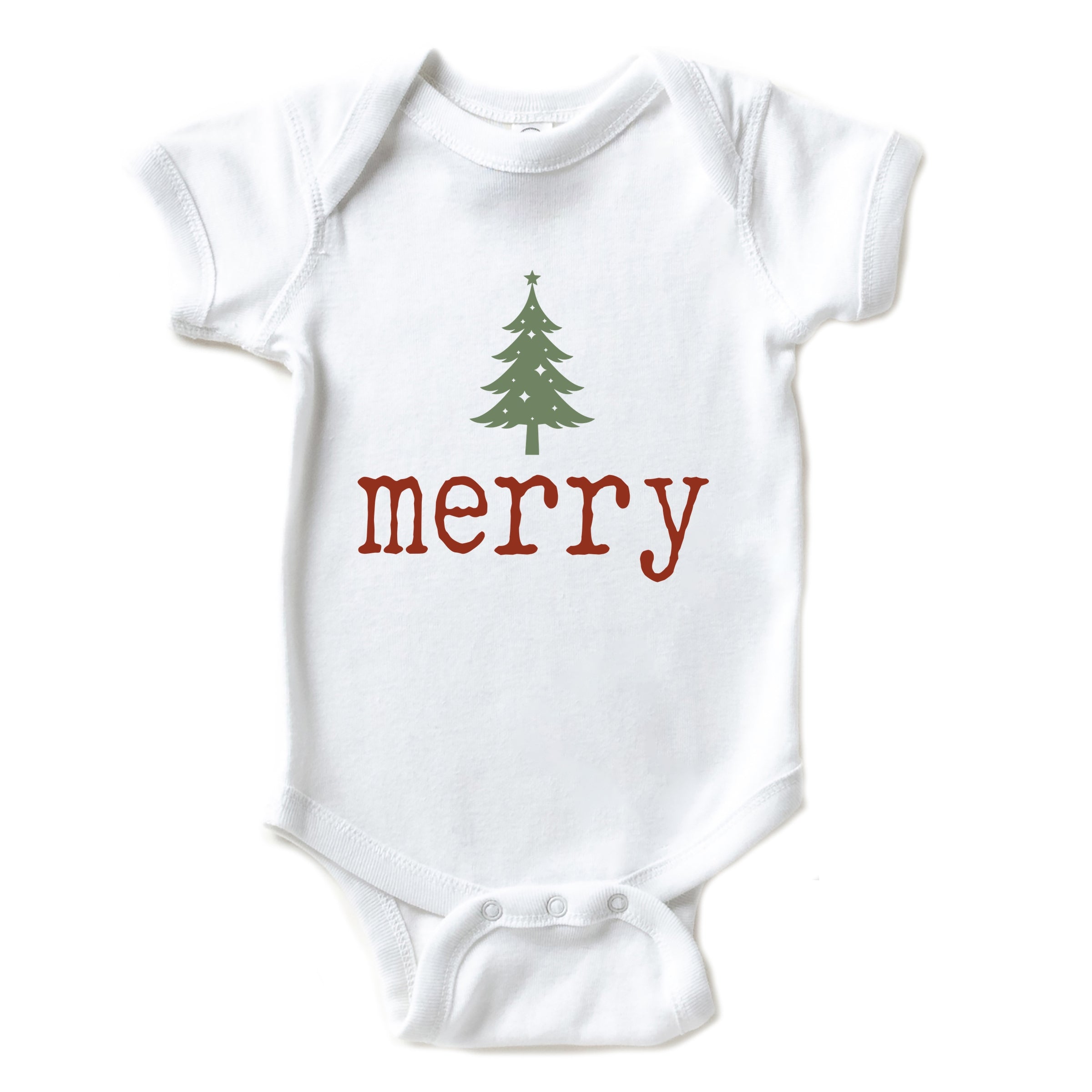 Merry Christmas Tree Stars - Baby Short Sleeve Graphic Bodysuit