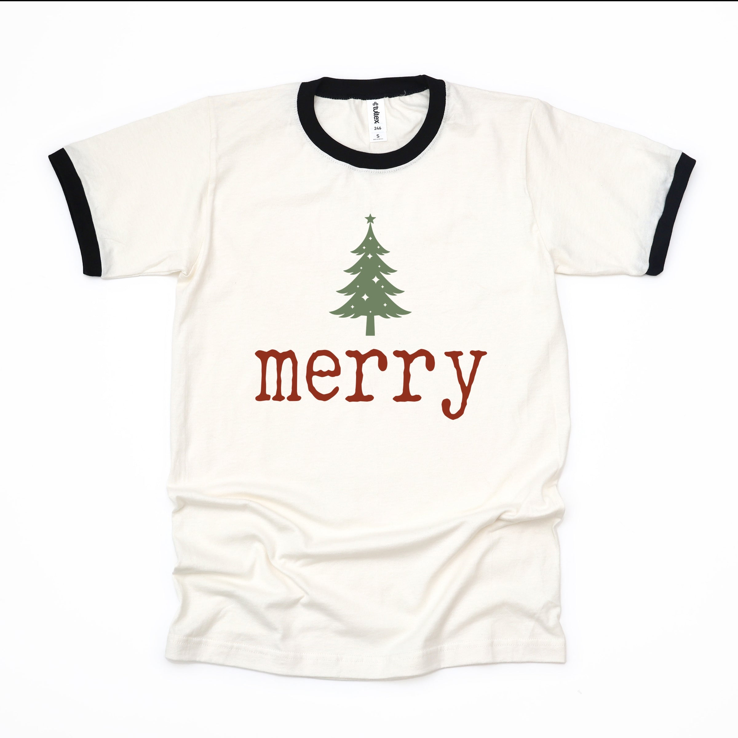 Merry Christmas Tree Stars - Women's Ringer Graphic T-Shirt