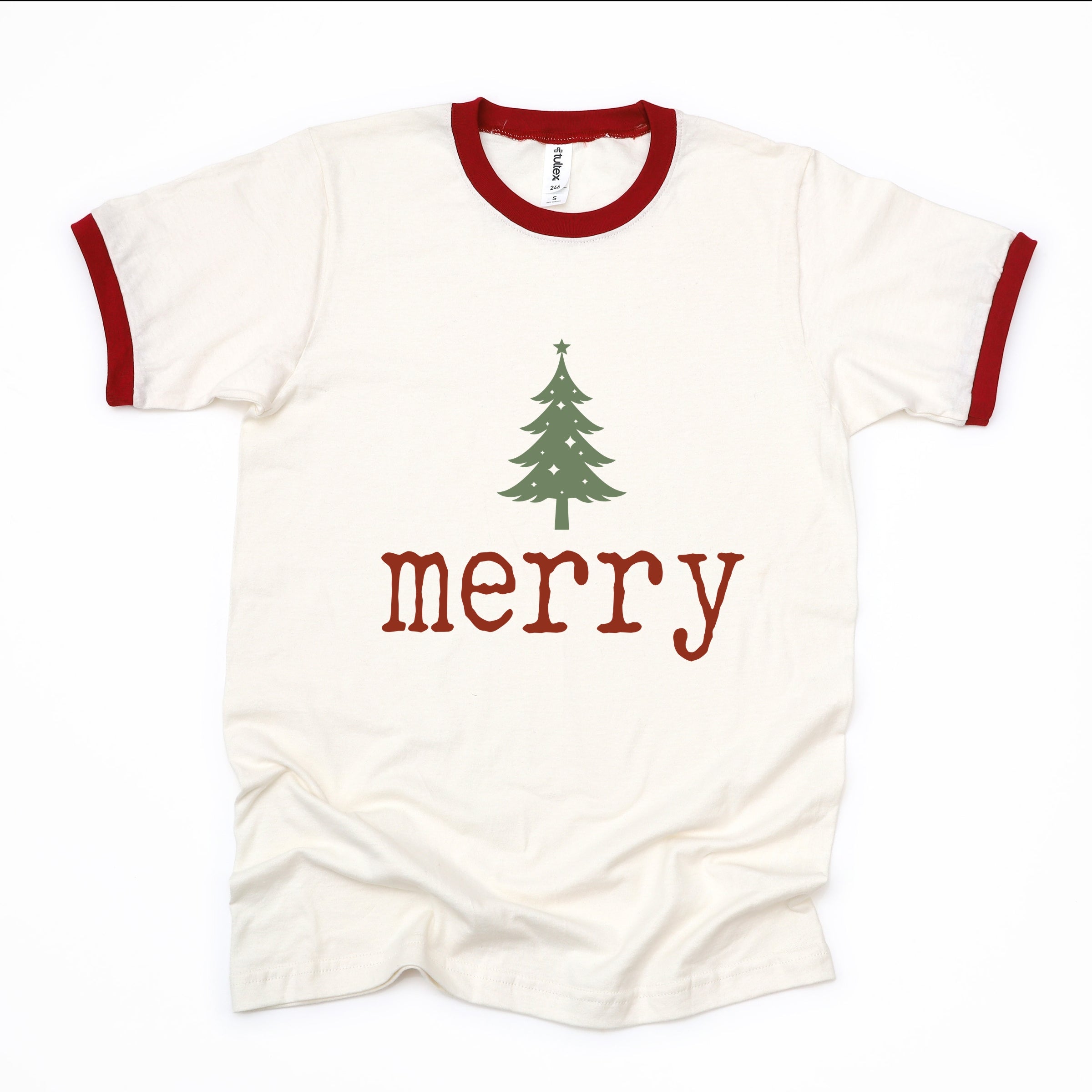 Merry Christmas Tree Stars - Women's Ringer Graphic T-Shirt