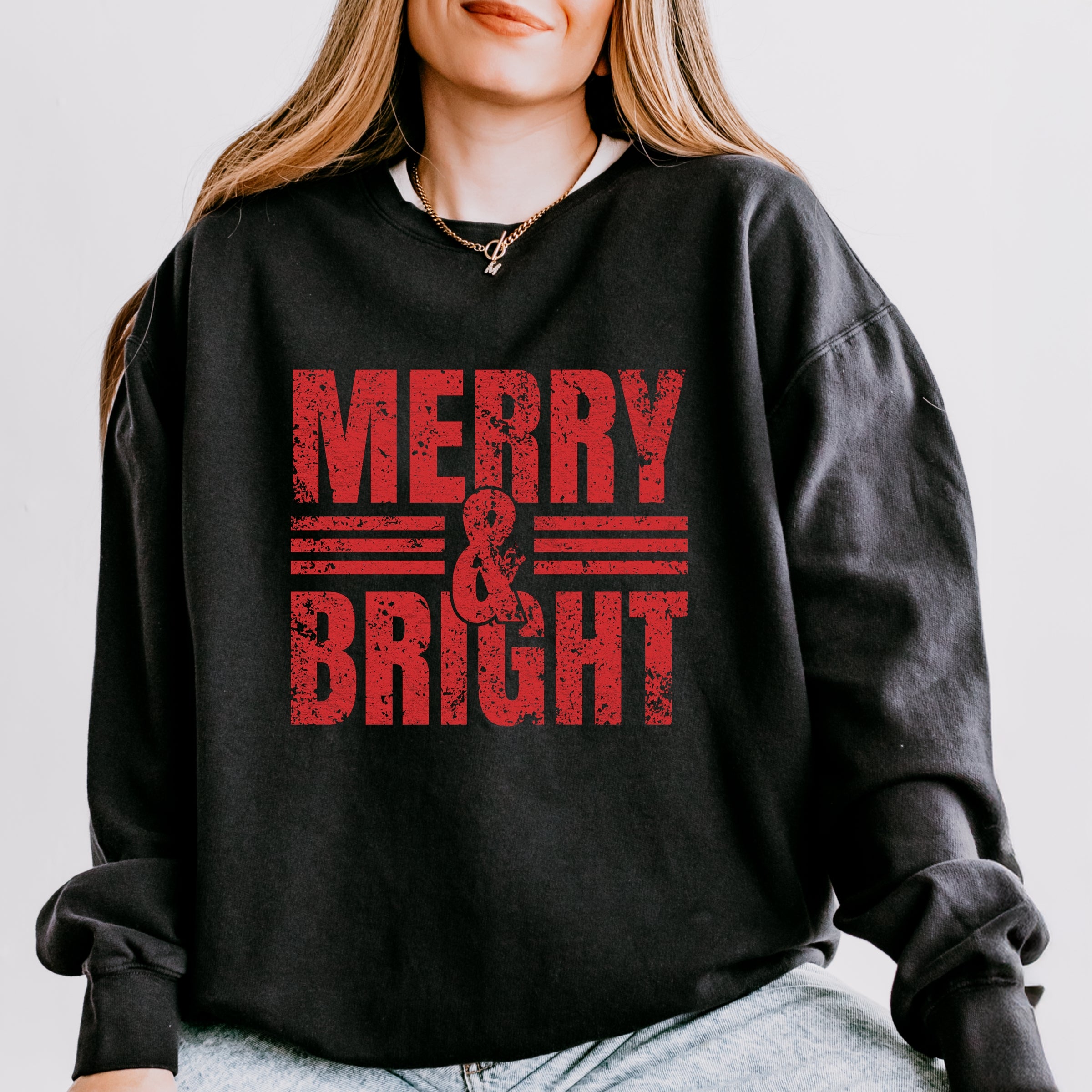 Merry & Bright Distressed - Women's Lightweight Garment Dyed Sweatshirt