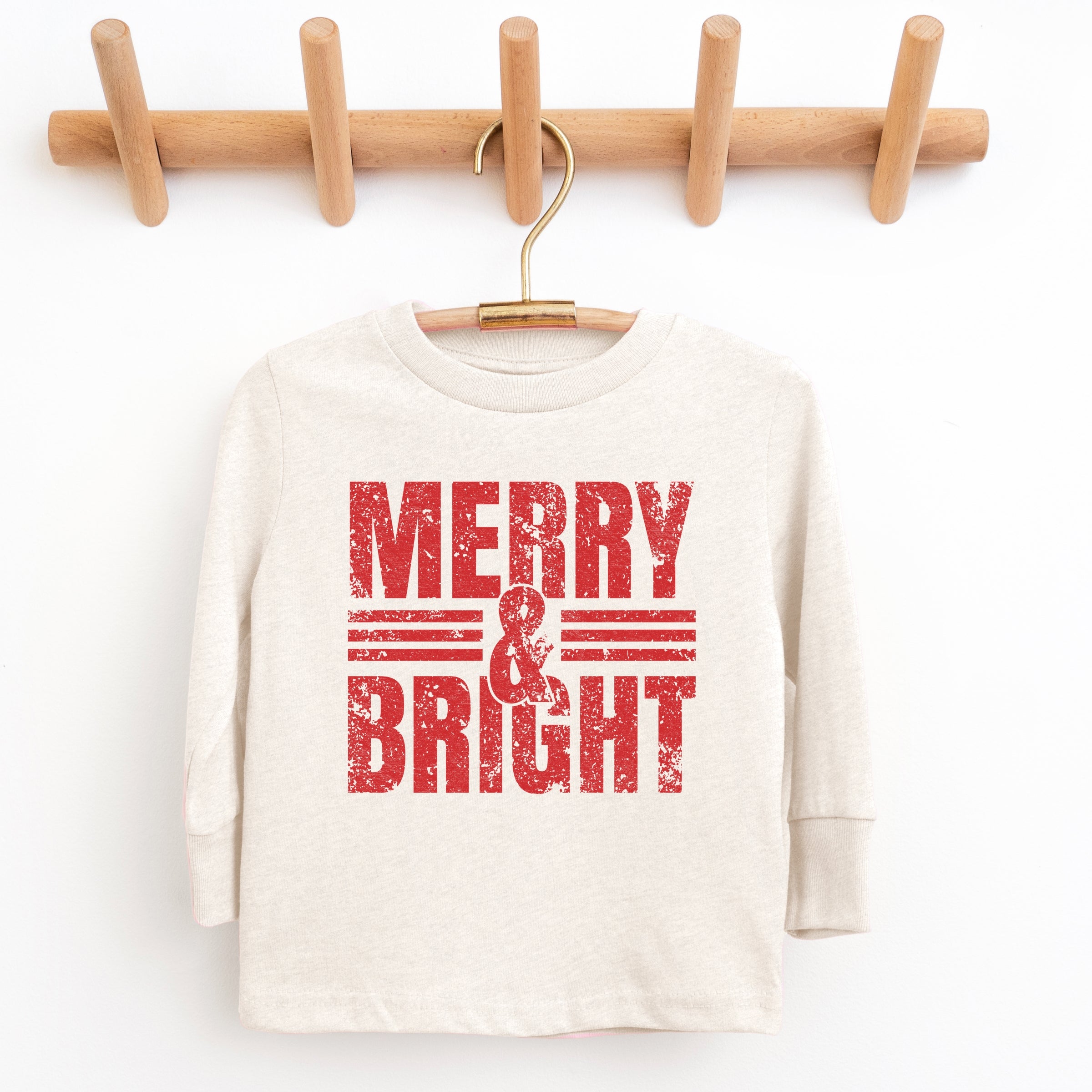 Merry & Bright Distressed - Youth Long Sleeve Graphic T-Shirt