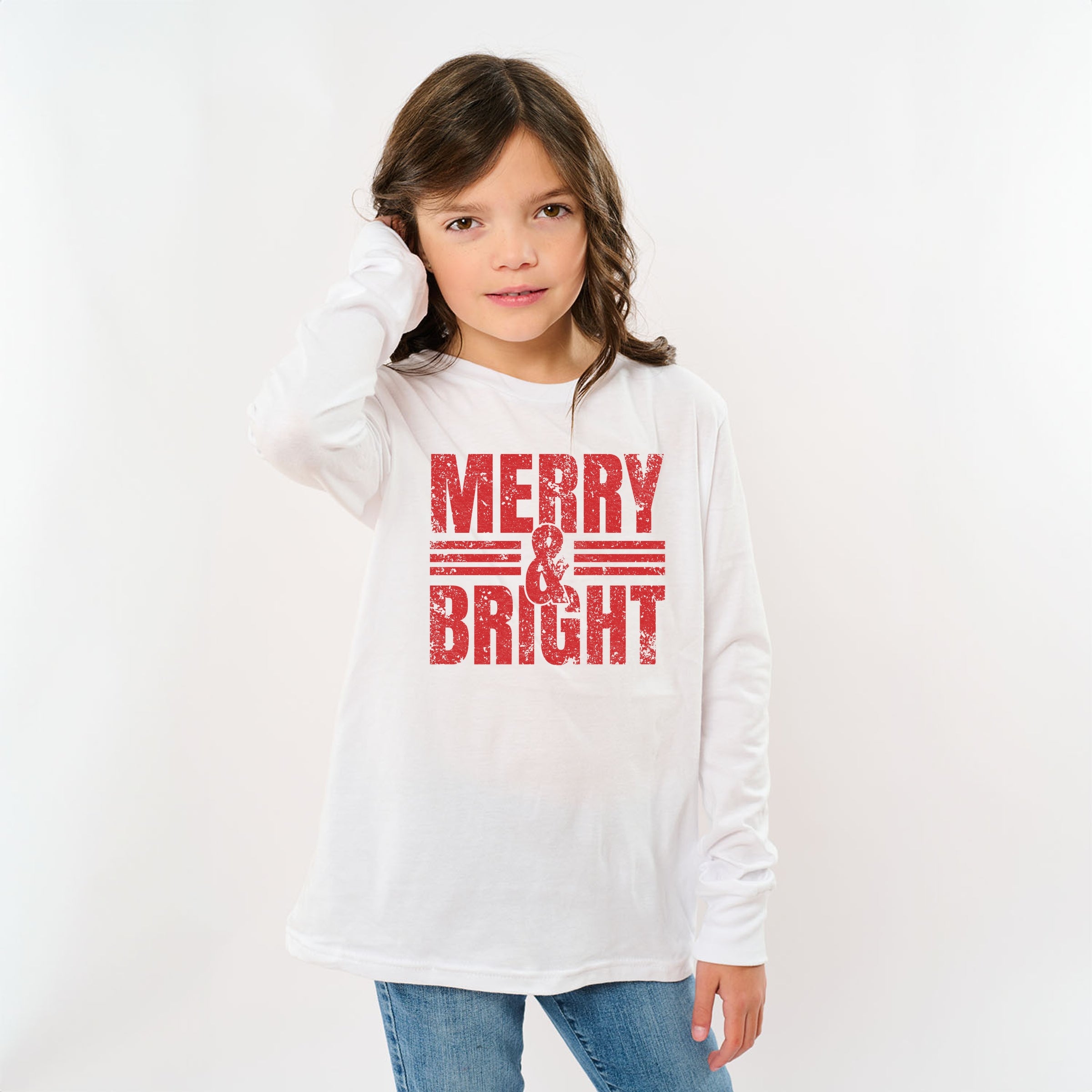 Merry & Bright Distressed - Youth Long Sleeve Graphic T-Shirt