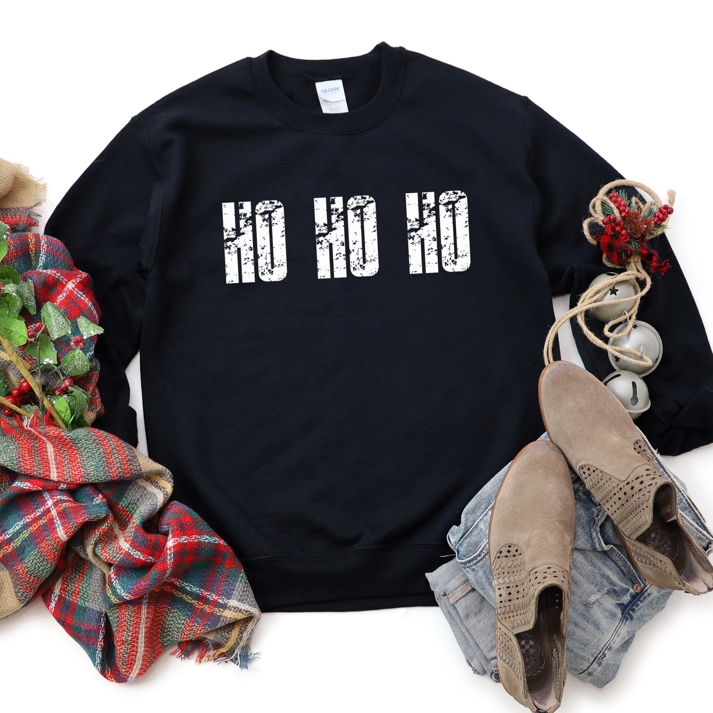 Ho Ho Ho Block Distressed - Women's Graphic Sweatshirt