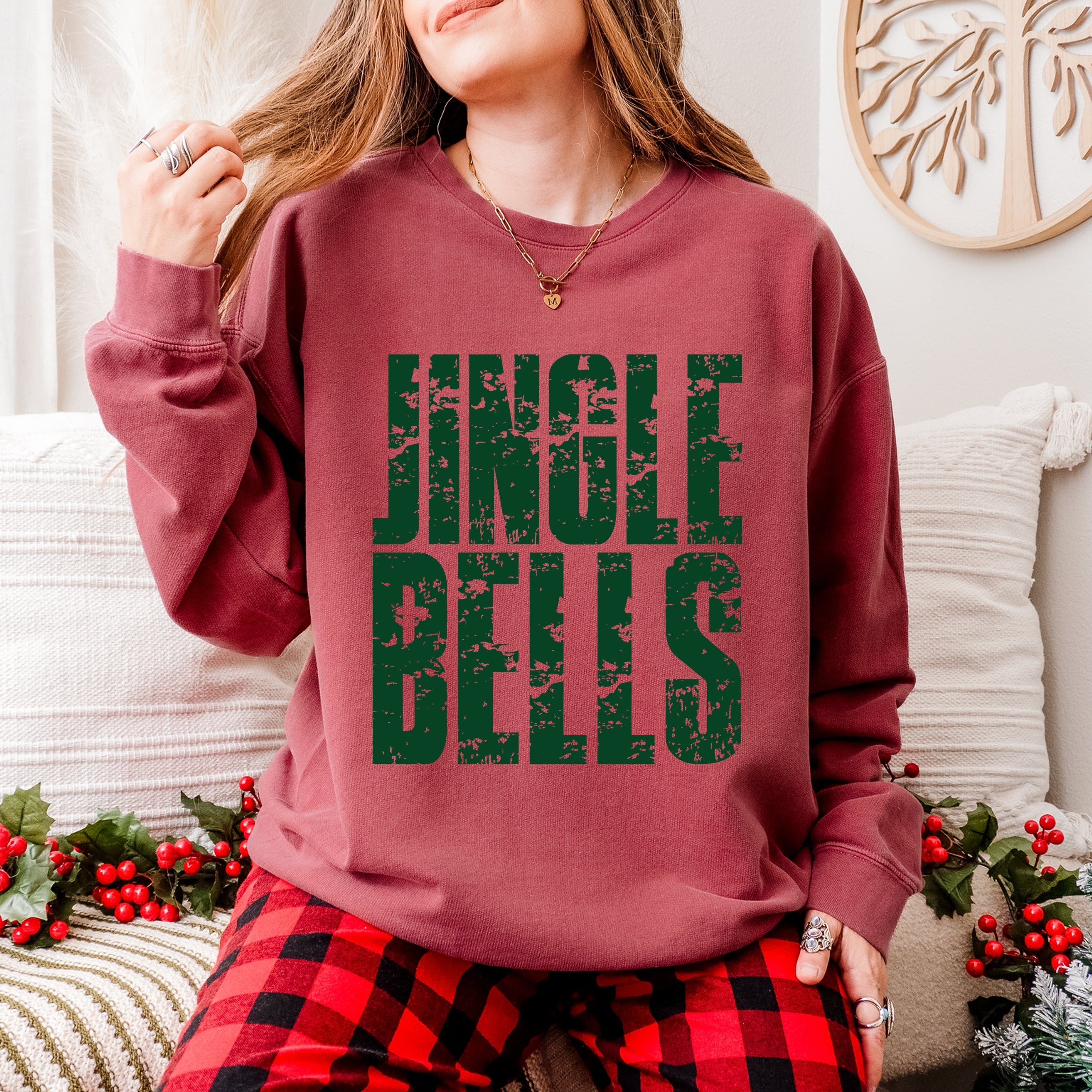 Jingle Bells Block Distressed - Women's Lightweight Garment Dyed Sweatshirt