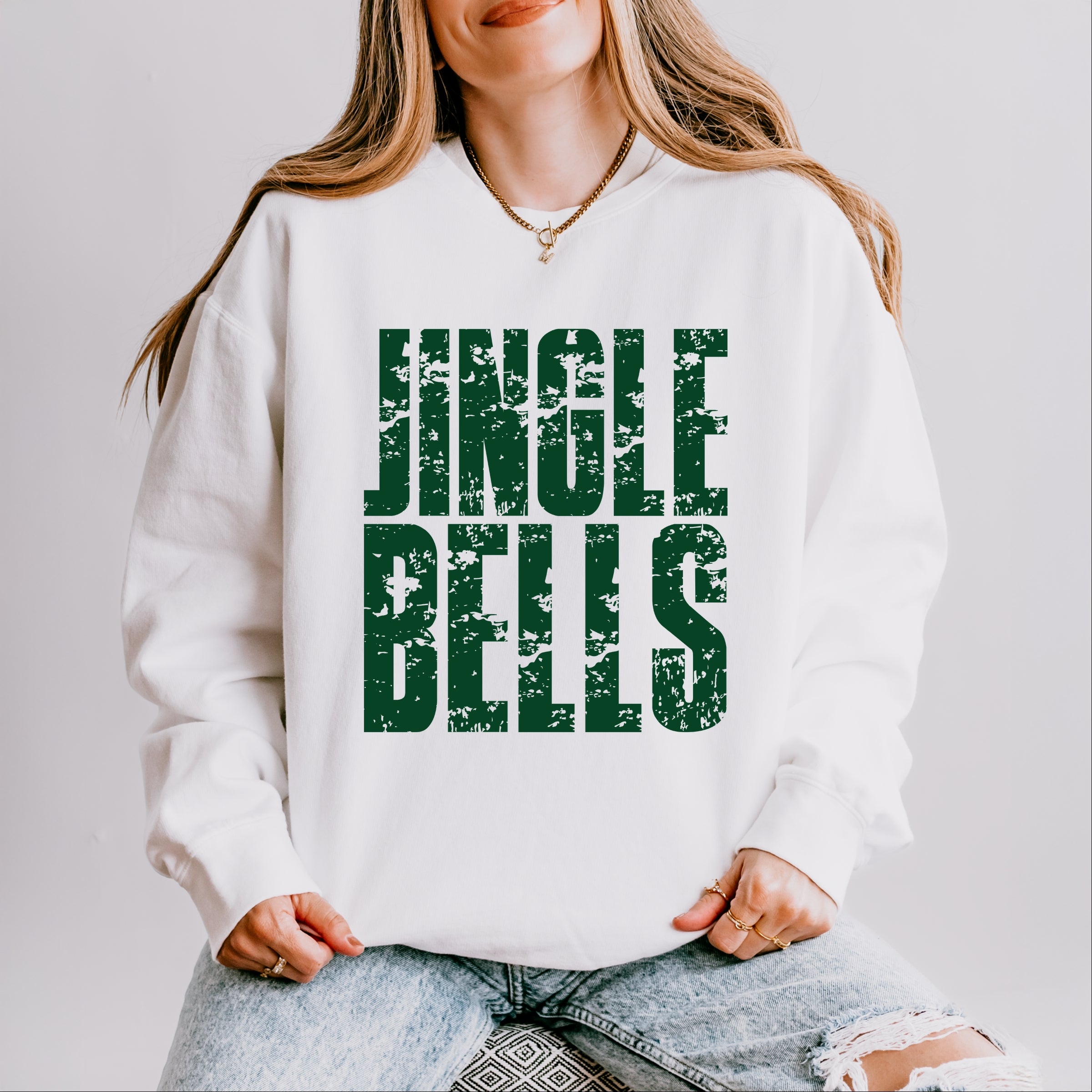 Jingle Bells Block Distressed - Women's Lightweight Garment Dyed Sweatshirt