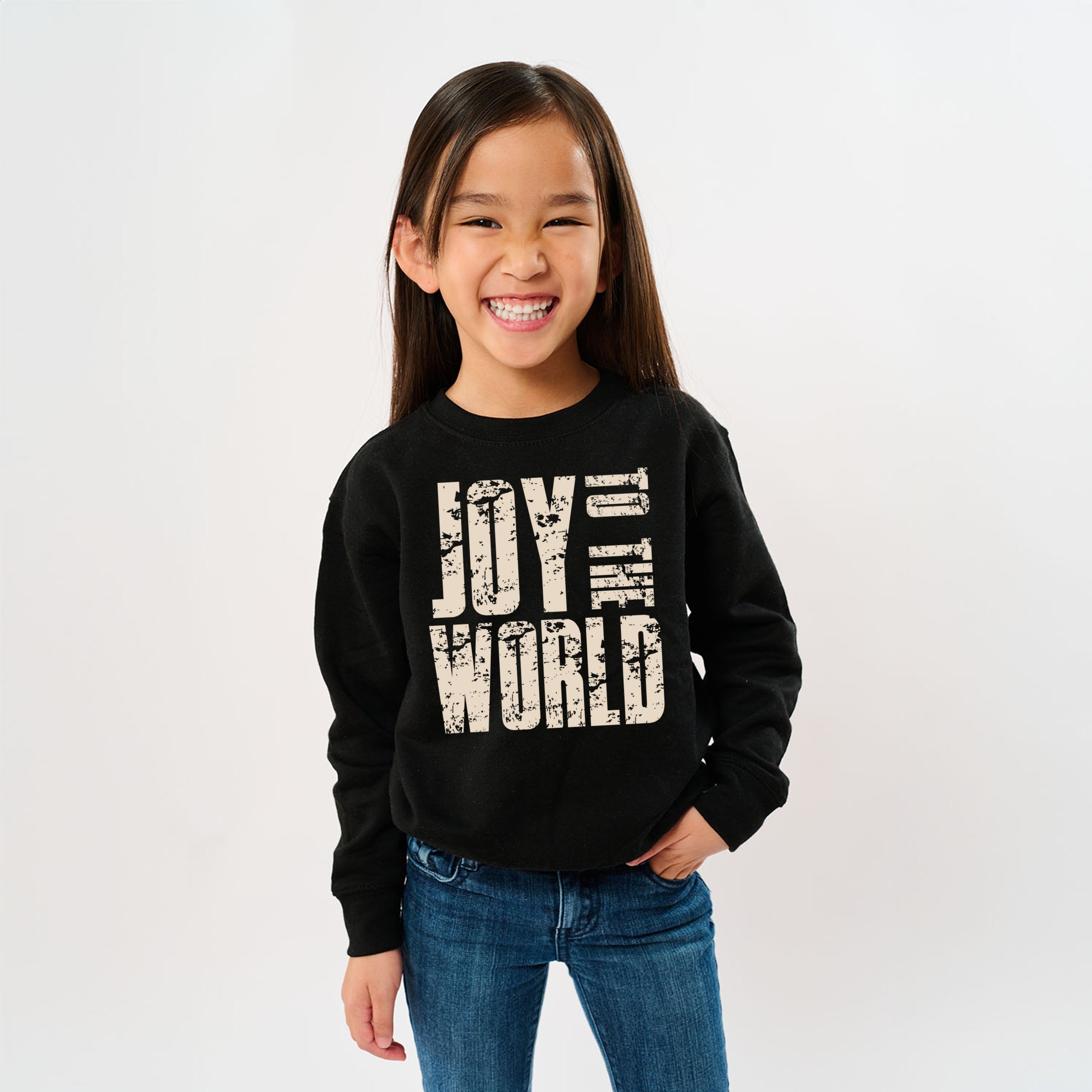 Joy To The World Block Distressed - Youth Graphic Sweatshirt