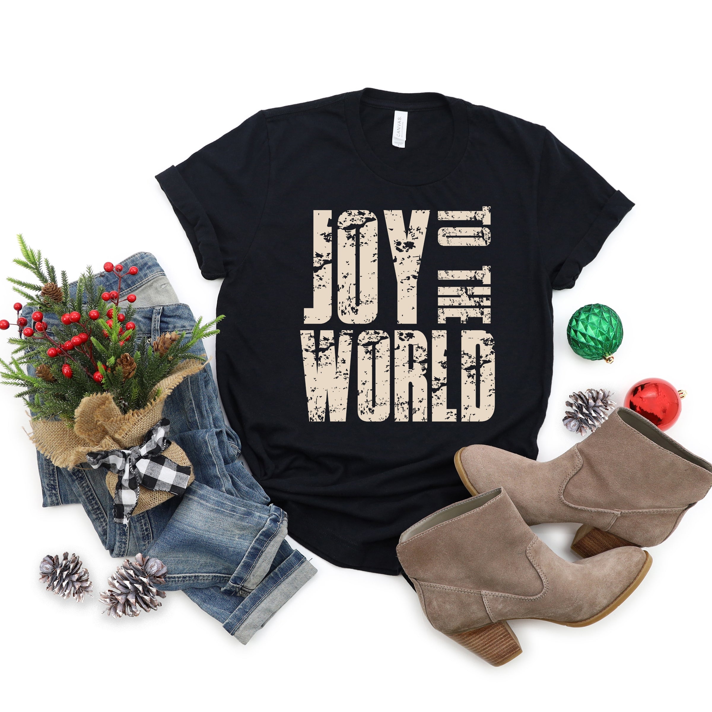 Joy To The World Block Distressed - Women's Short Sleeve Graphic T-Shirt