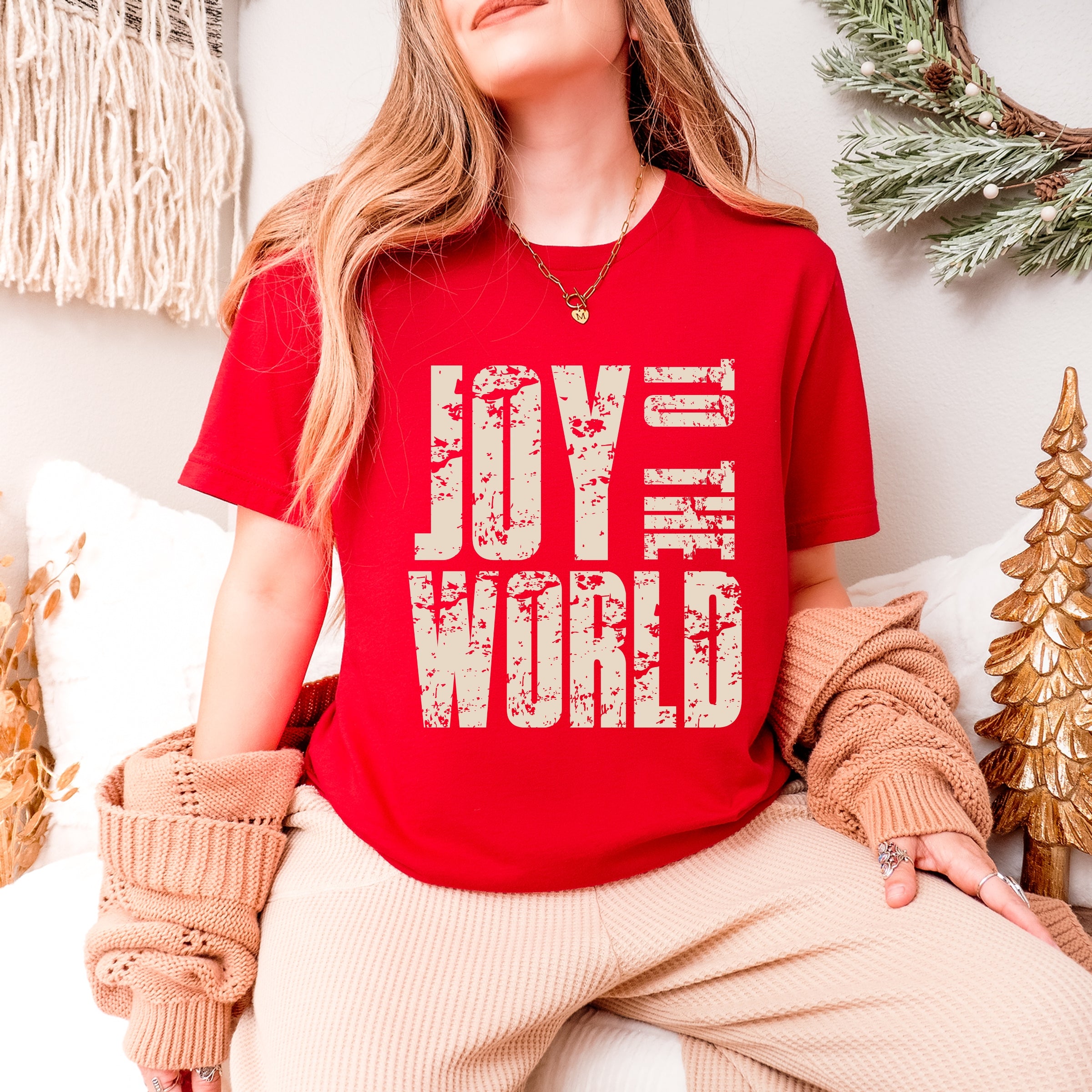 Joy To The World Block Distressed - Women's Short Sleeve Graphic T-Shirt