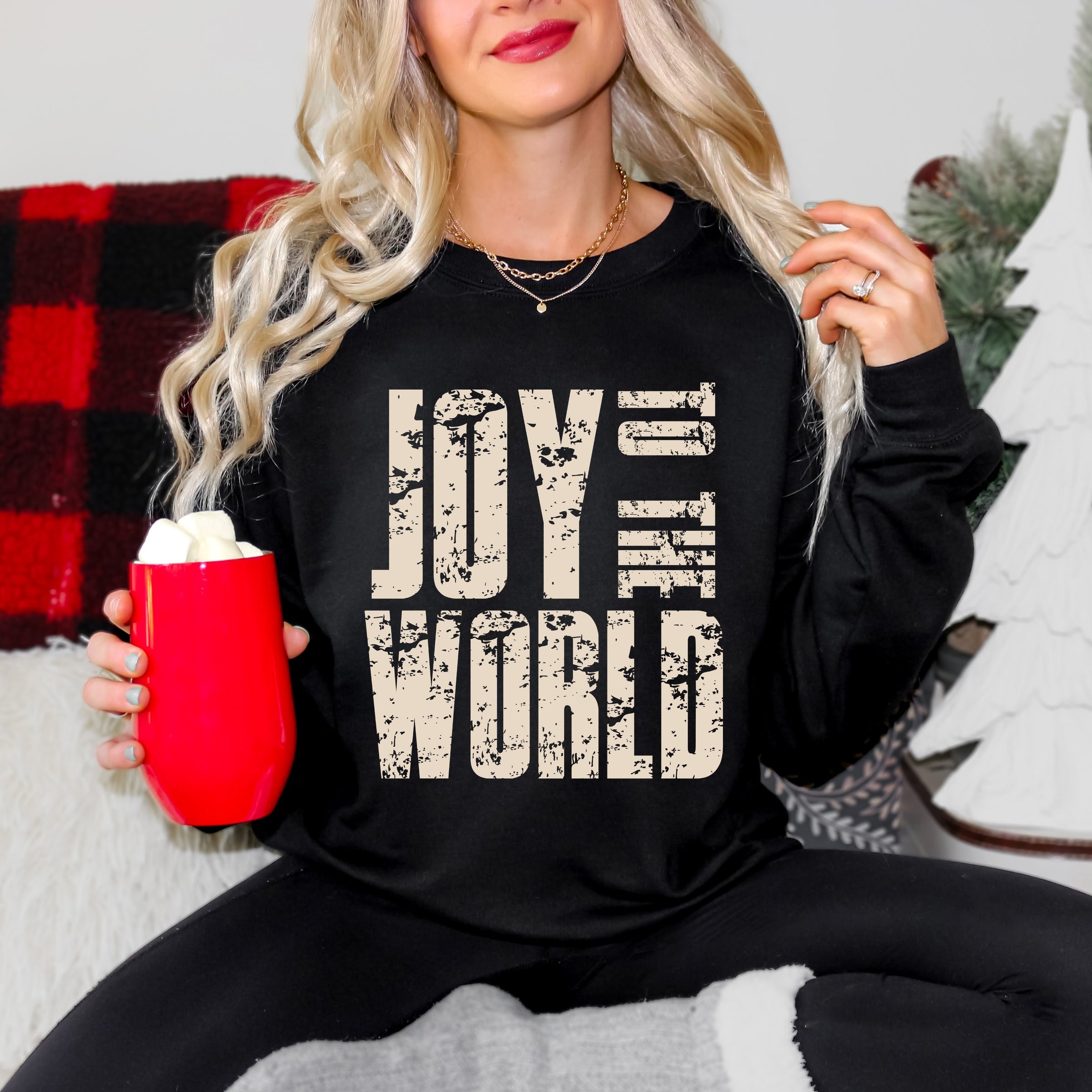 Joy To The World Block Distressed - Women's Graphic Sweatshirt
