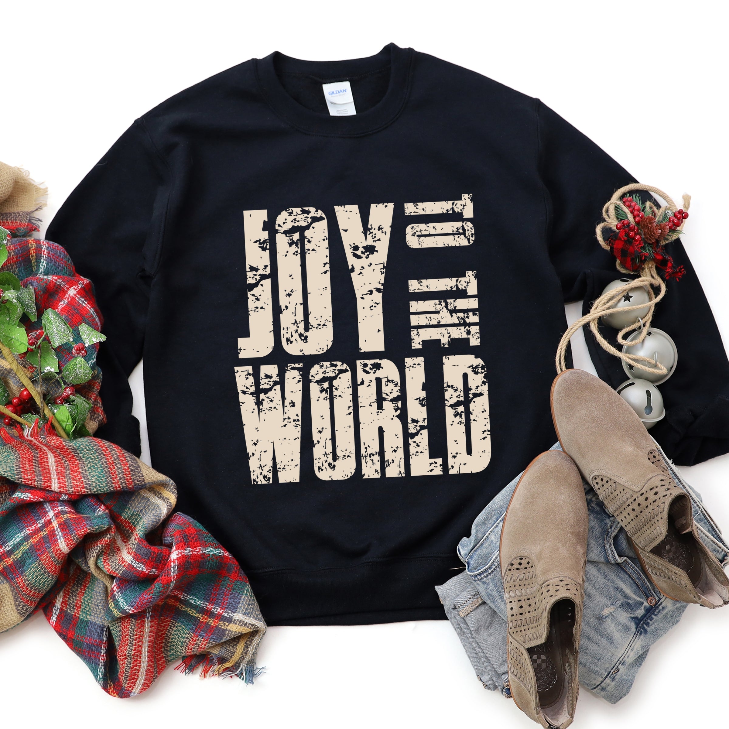 Joy To The World Block Distressed - Women's Graphic Sweatshirt