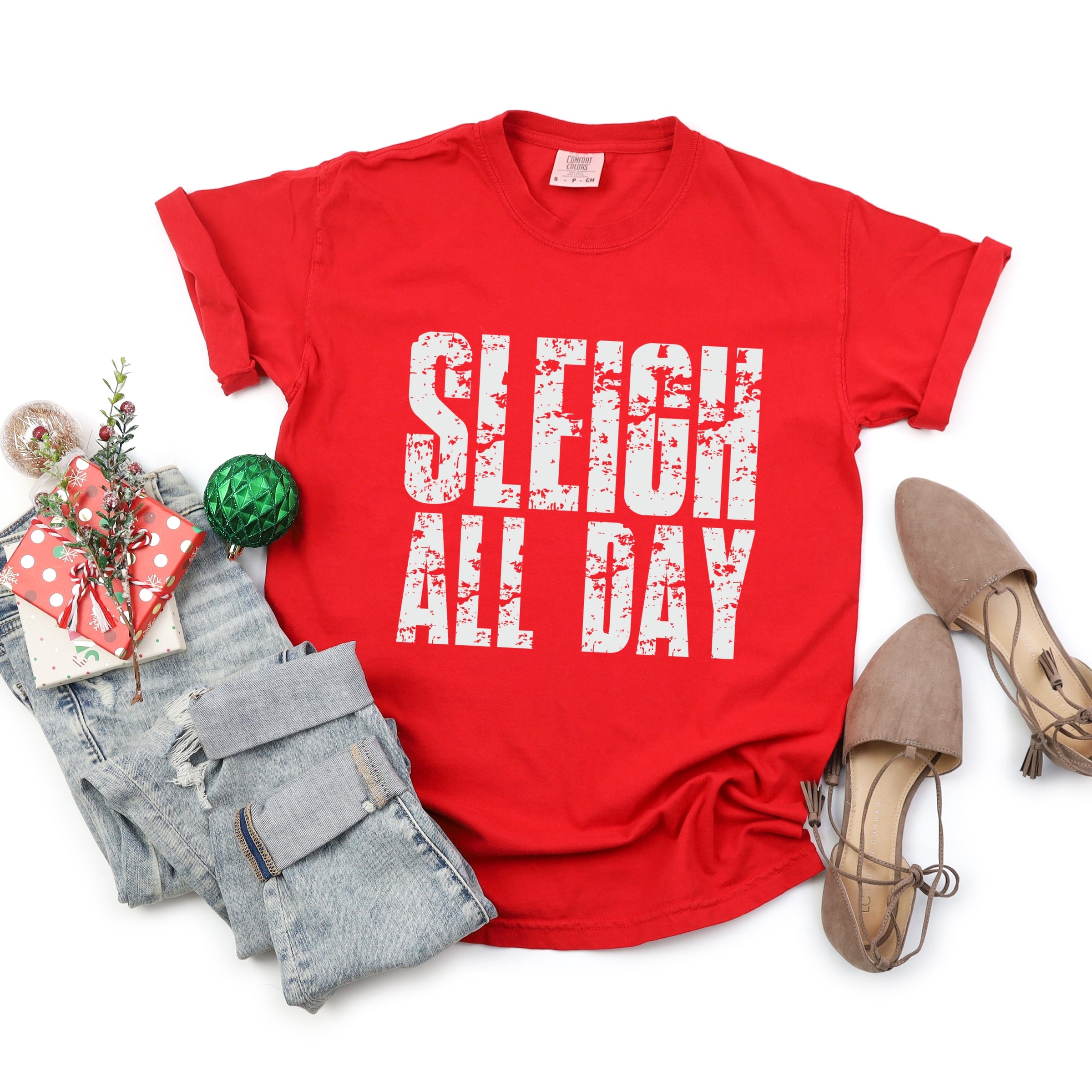 Sleigh All Day Block Distressed - Women's Garment Dyed Graphic T-Shirt