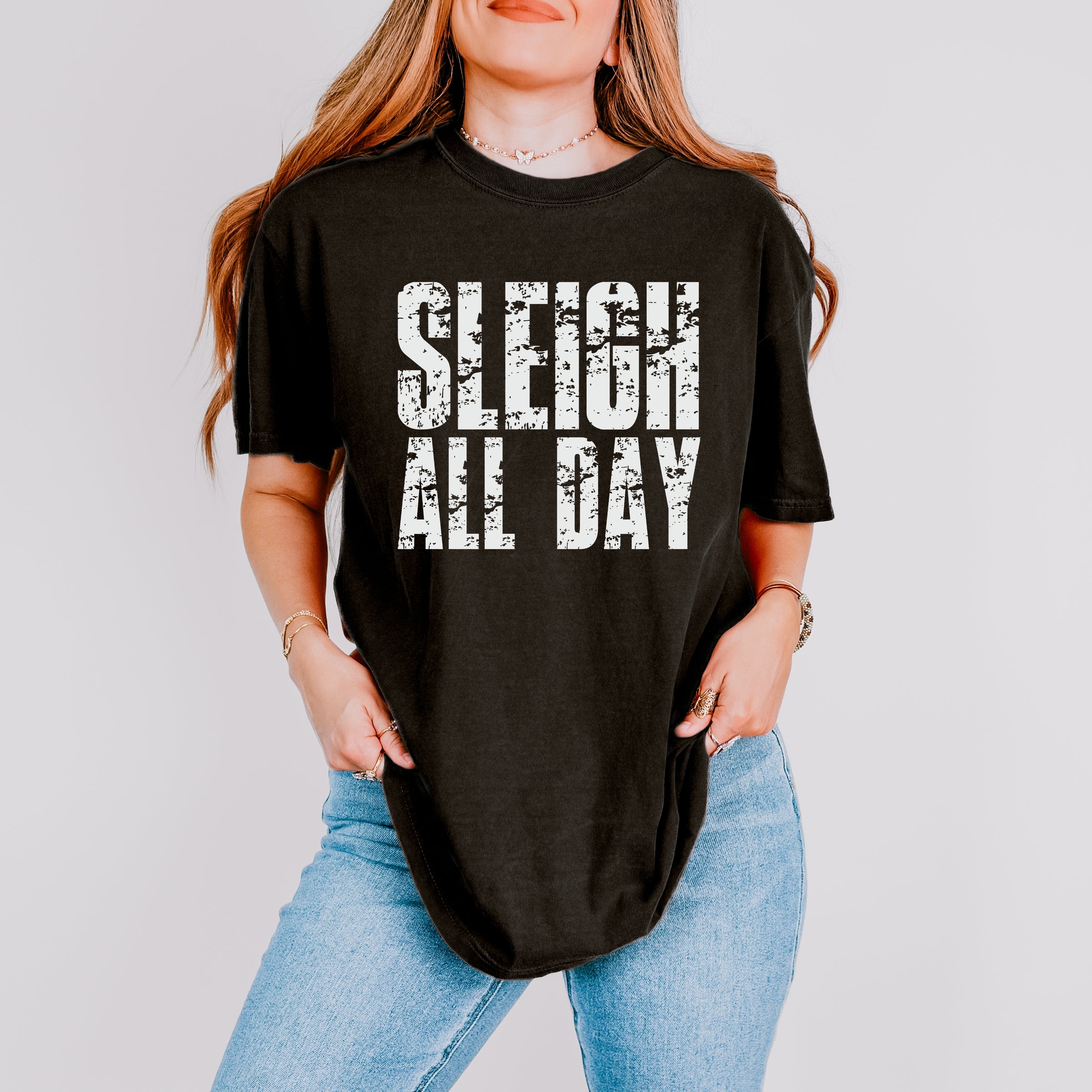Sleigh All Day Block Distressed - Women's Garment Dyed Graphic T-Shirt