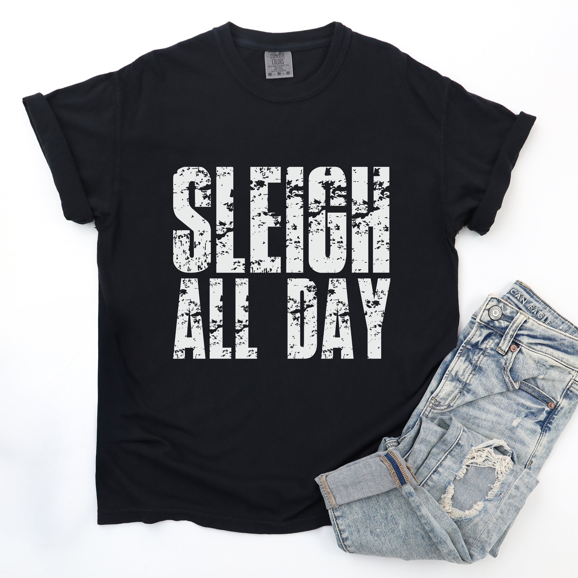 Sleigh All Day Block Distressed - Women's Garment Dyed Graphic T-Shirt