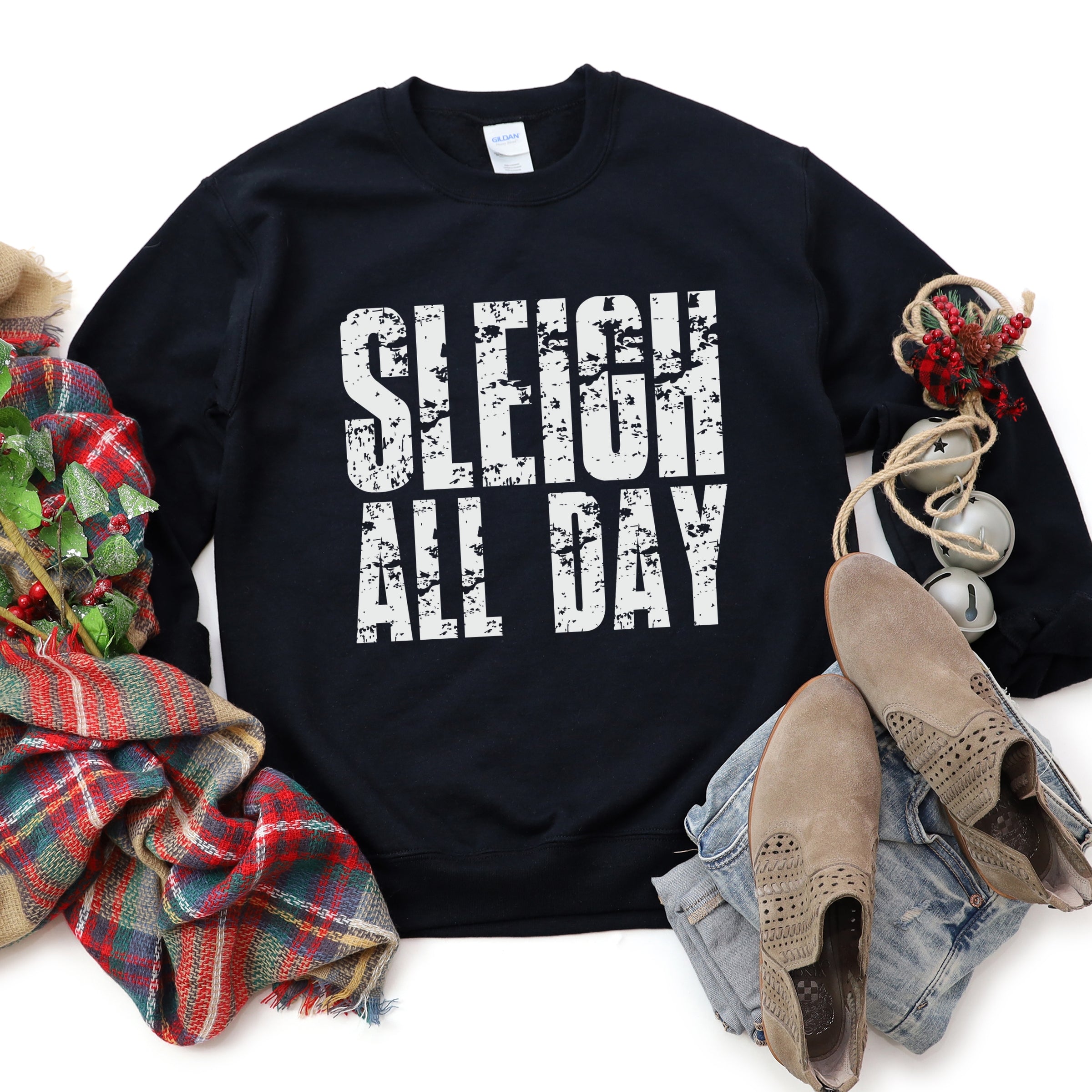 Sleigh All Day Block Distressed - Women's Graphic Sweatshirt