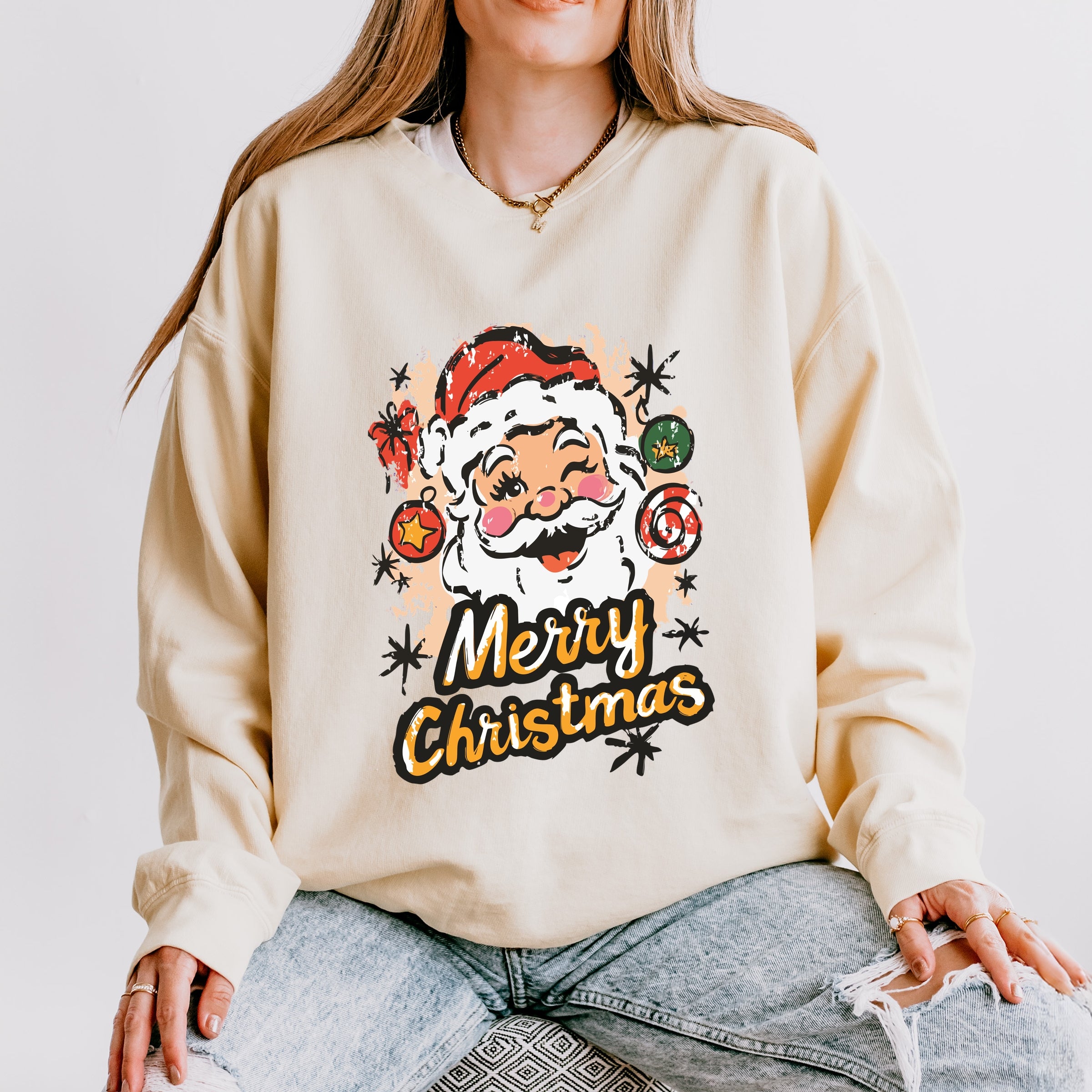 Merry Christmas Santa Wink - Women's Lightweight Garment Dyed Sweatshirt