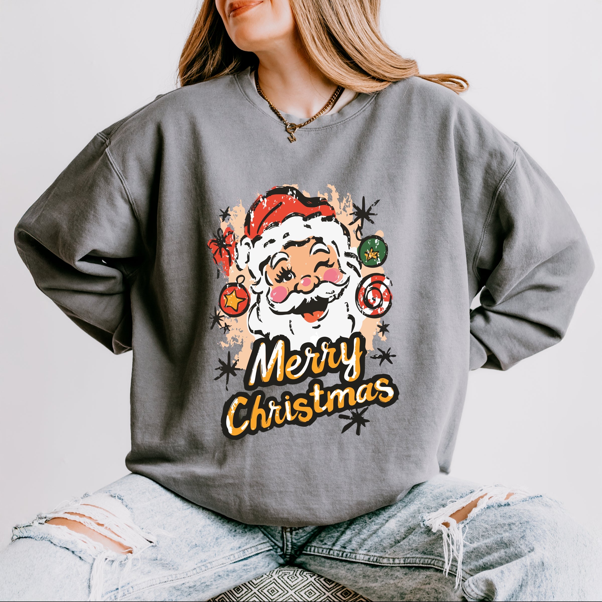Merry Christmas Santa Wink - Women's Lightweight Garment Dyed Sweatshirt