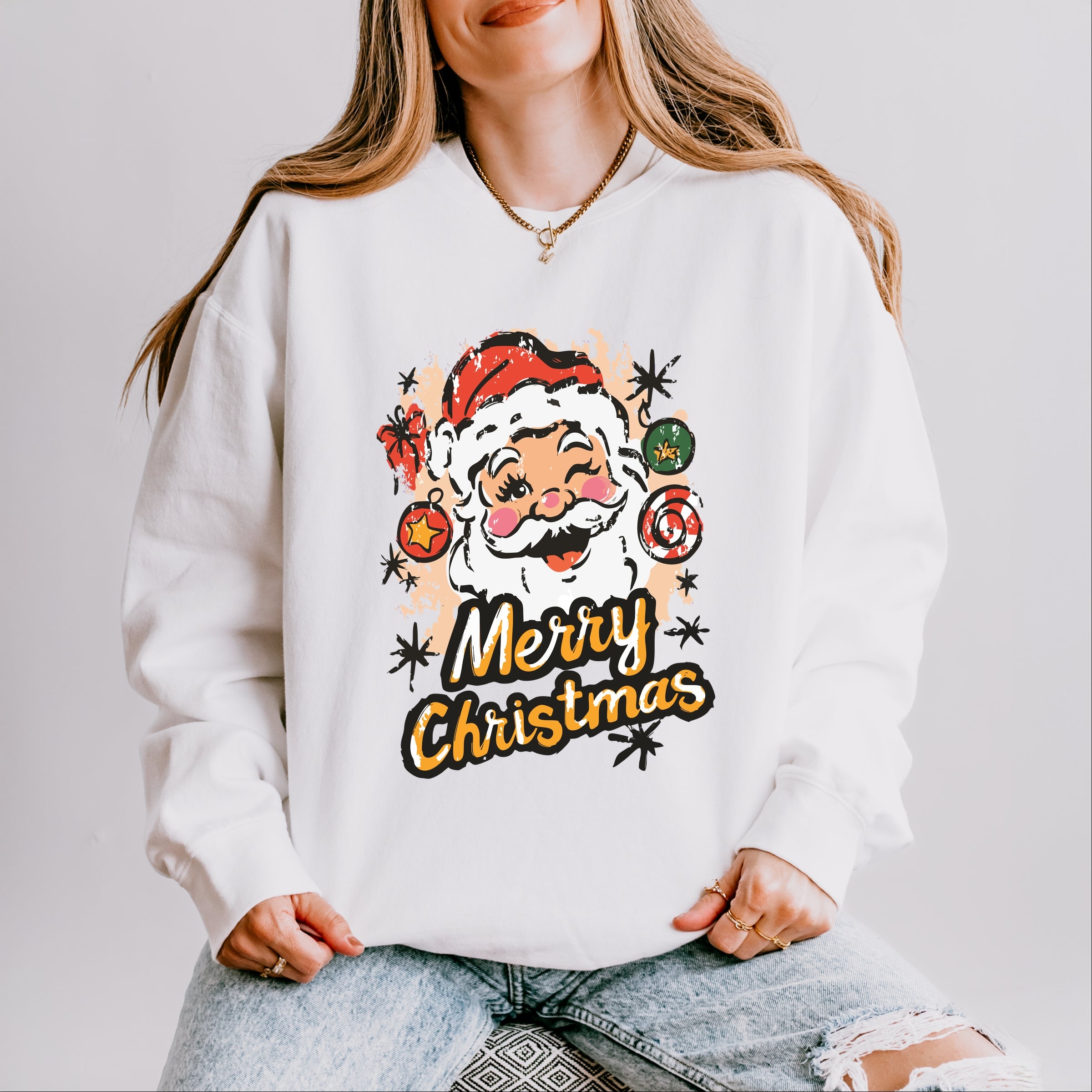 Merry Christmas Santa Wink - Women's Lightweight Garment Dyed Sweatshirt