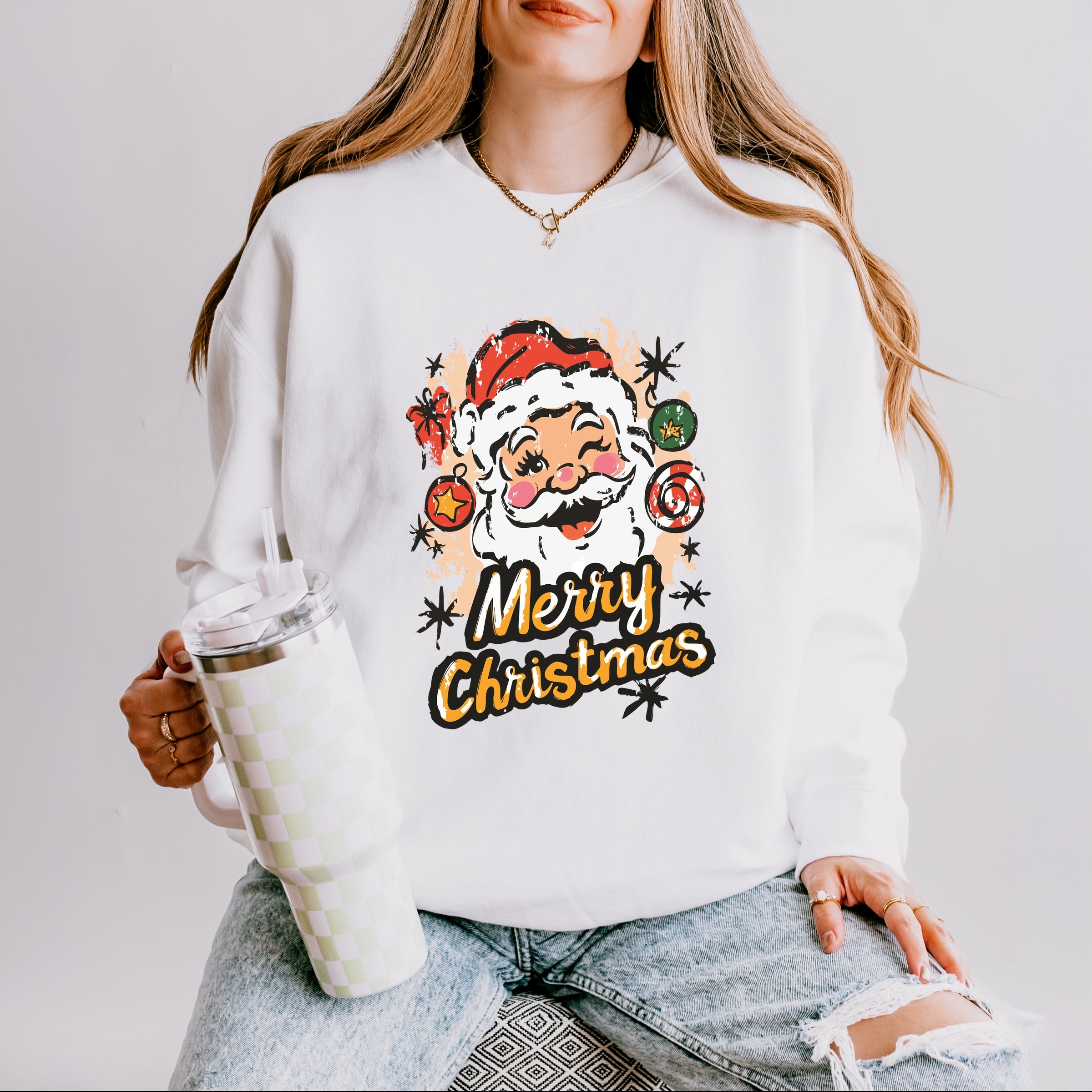 Merry Christmas Santa Wink - Women's Lightweight Garment Dyed Sweatshirt