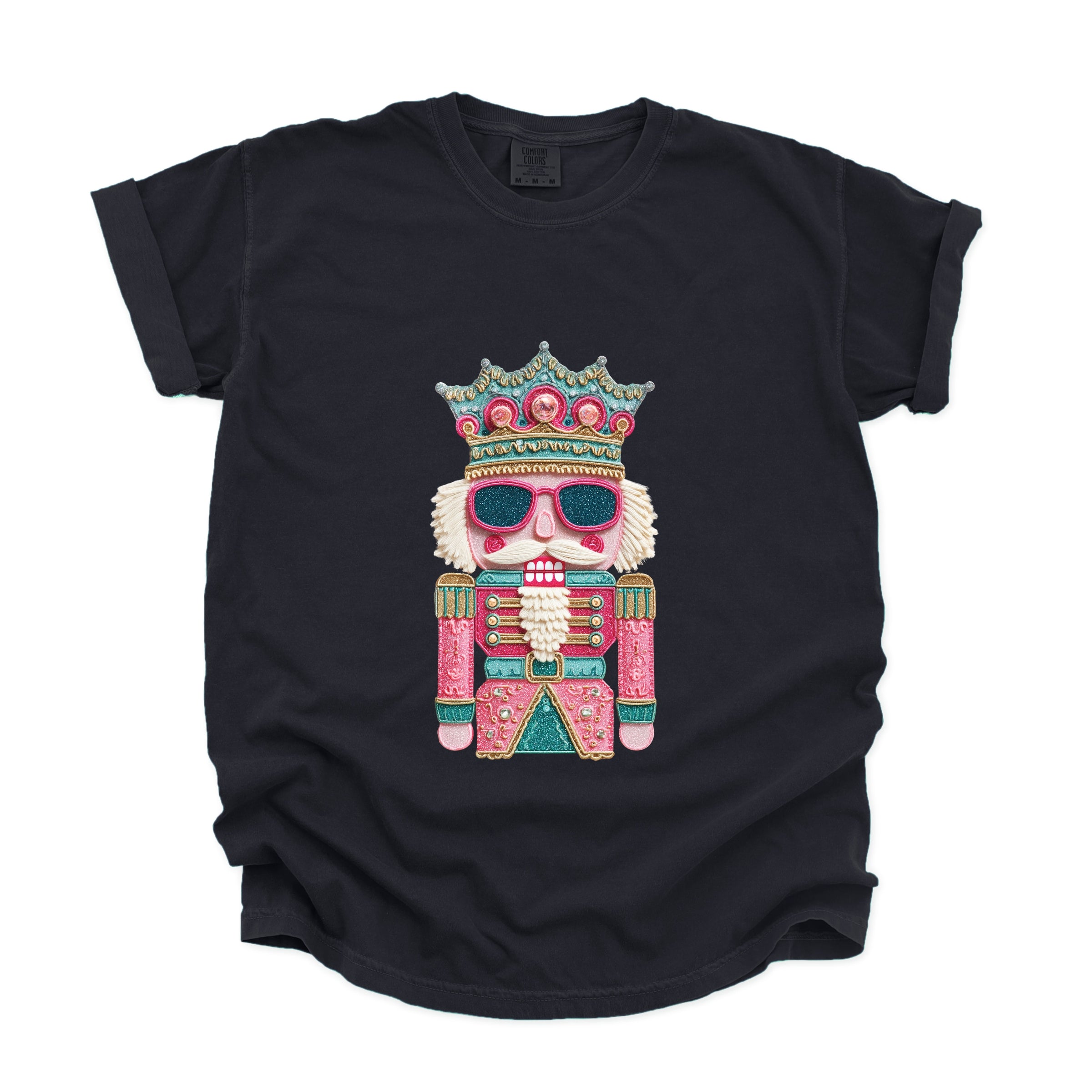 Pink and Teal Nutcracker Patchwork Print - Women's Garment Dyed Graphic T-Shirt
