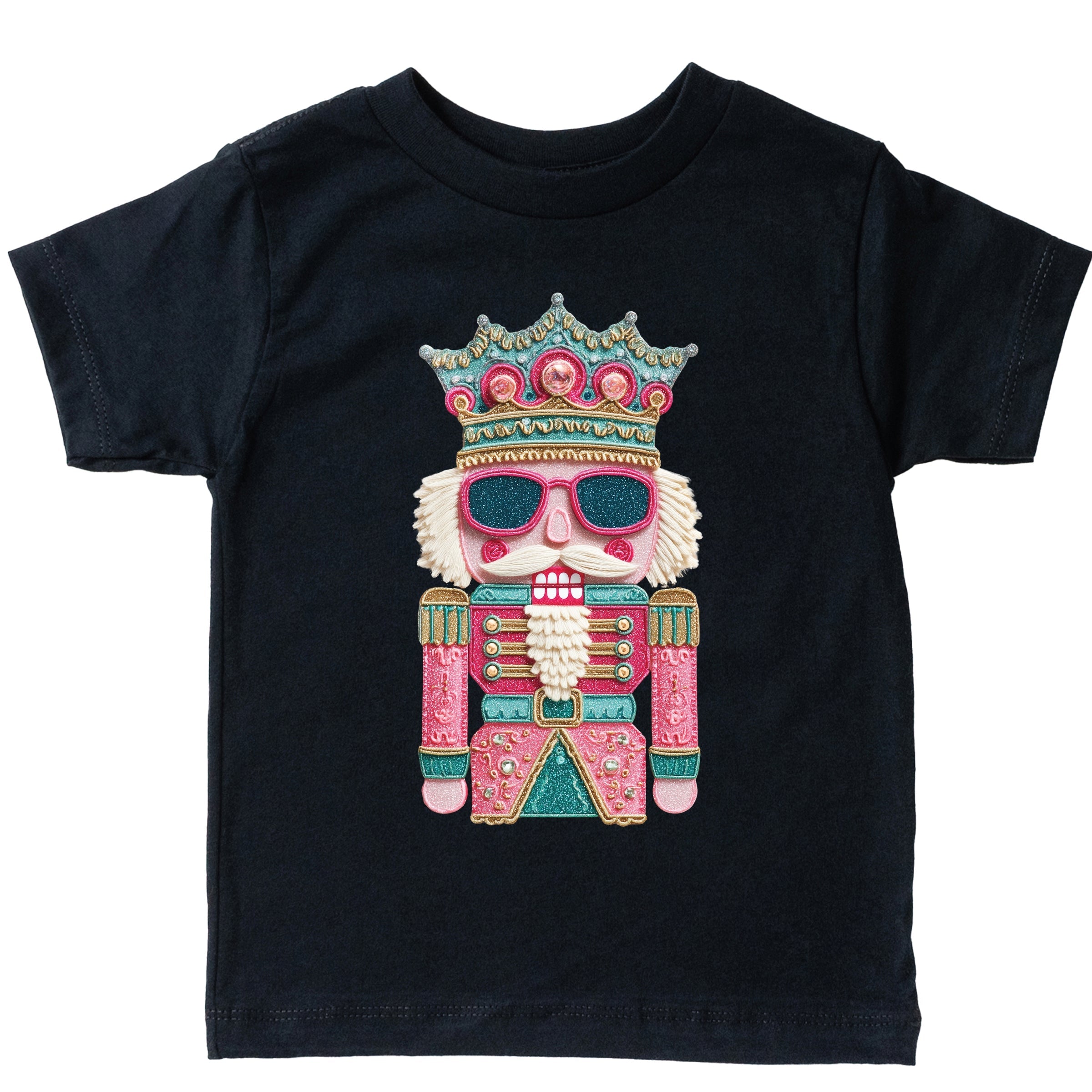 Pink and Teal Nutcracker Patchwork Print - Youth Short Sleeve Graphic T-Shirt and Toddler Short Sleeve Graphic T-Shirt