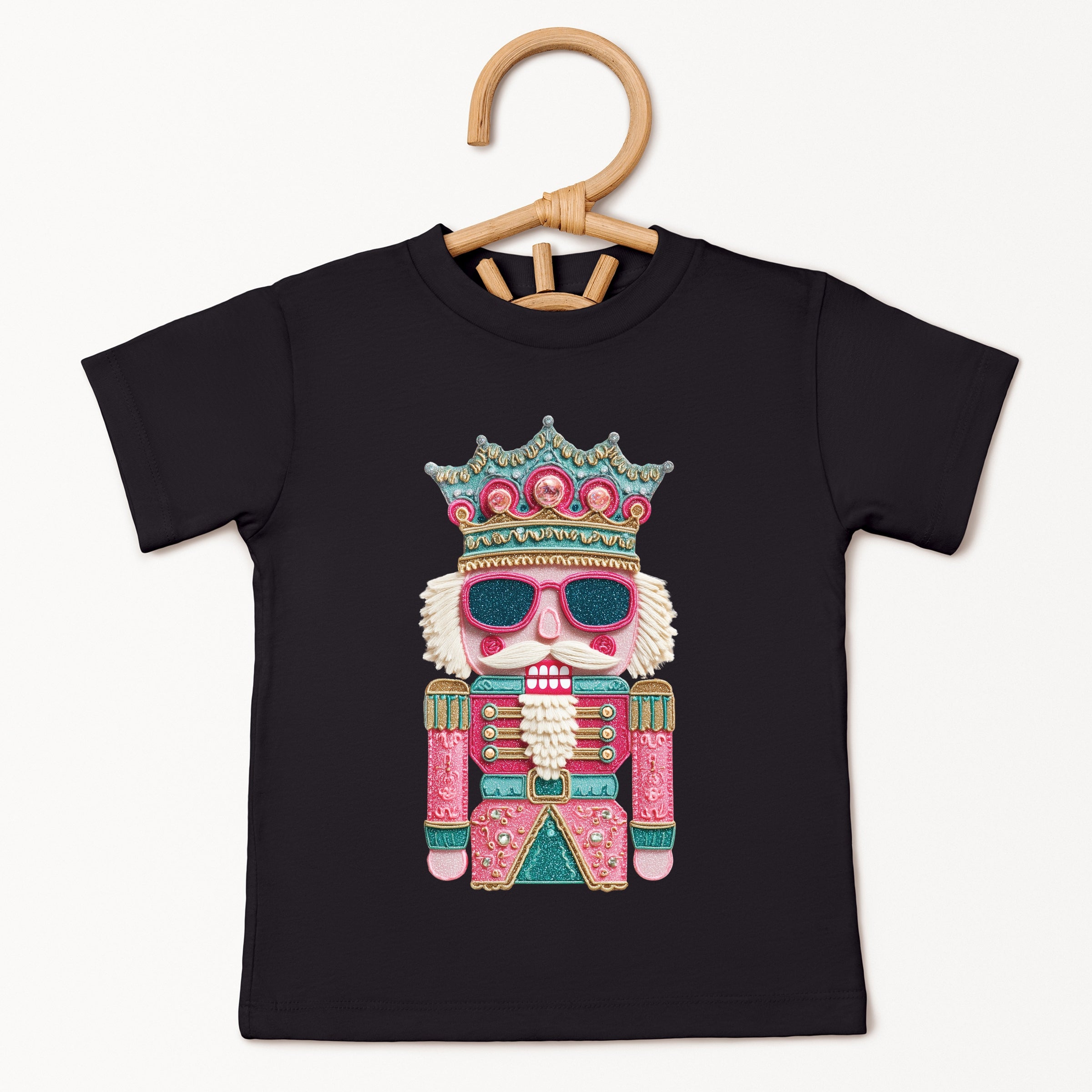 Pink and Teal Nutcracker Patchwork Print - Youth Short Sleeve Graphic T-Shirt and Toddler Short Sleeve Graphic T-Shirt