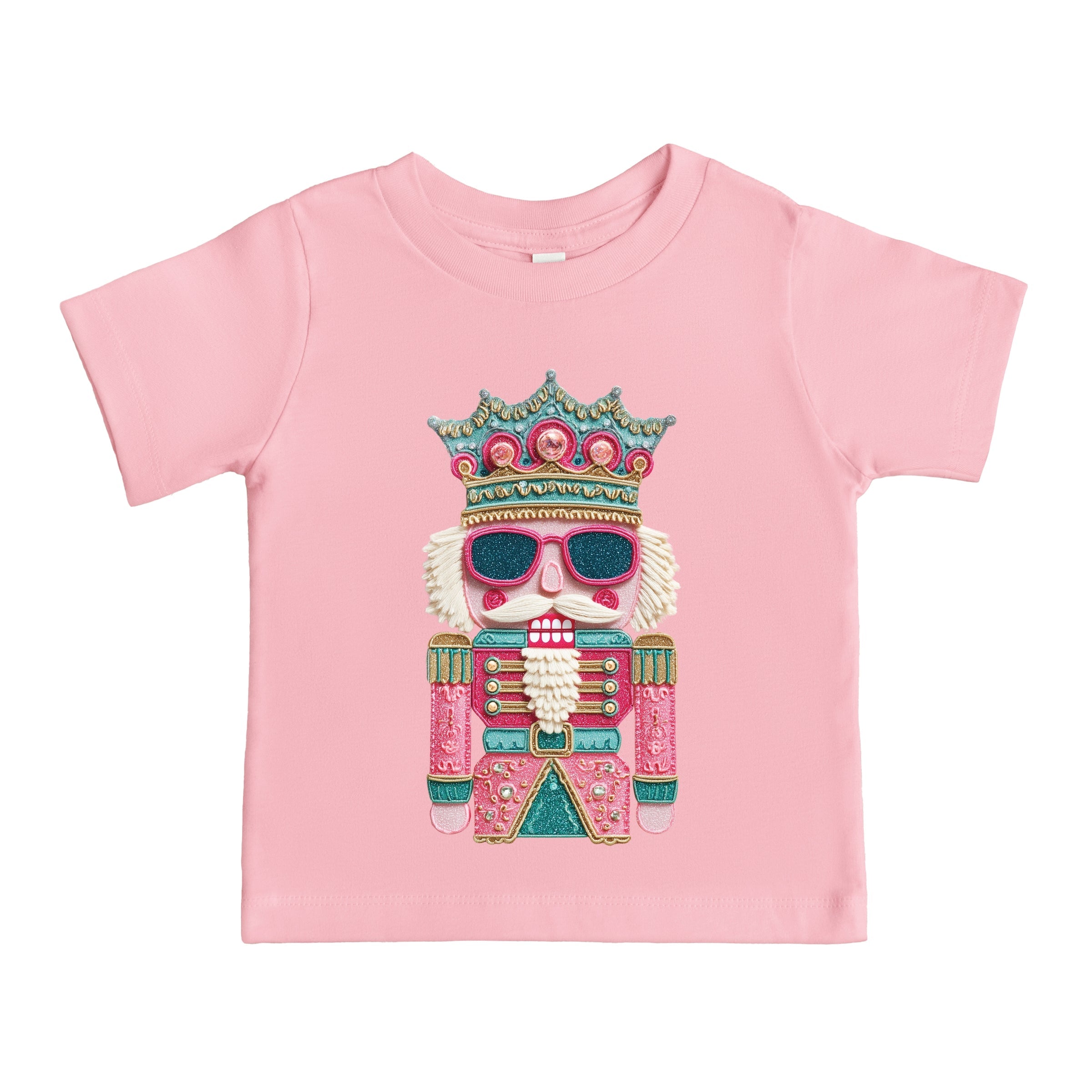 Pink and Teal Nutcracker Patchwork Print - Youth Short Sleeve Graphic T-Shirt and Toddler Short Sleeve Graphic T-Shirt