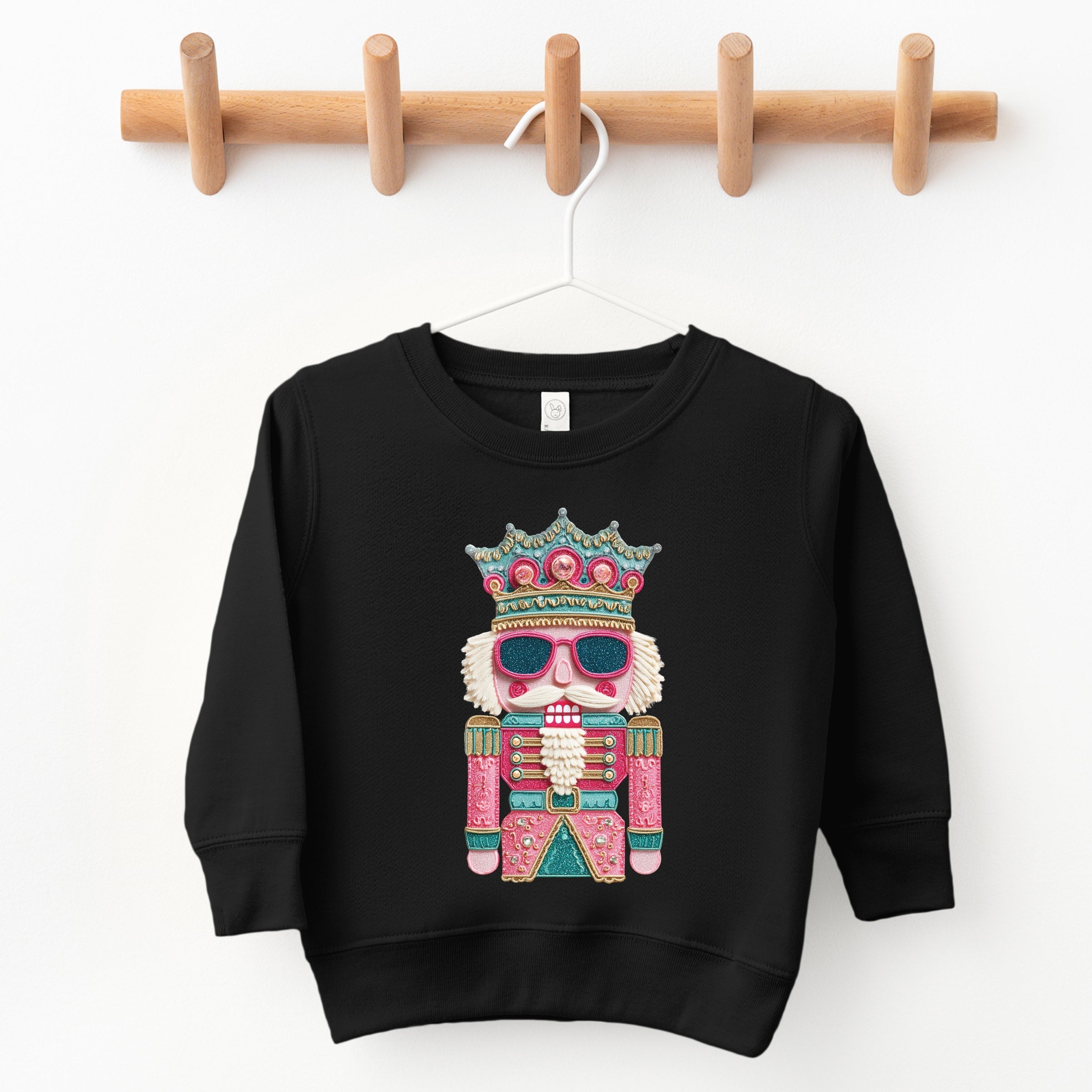Pink and Teal Nutcracker Patchwork Print - Toddler Graphic Sweatshirt and Youth Graphic Sweatshirt