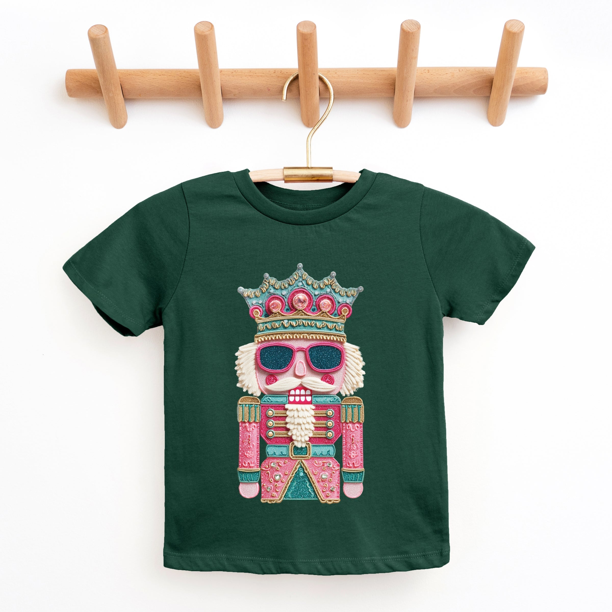 Pink and Teal Nutcracker Patchwork Print - Youth Short Sleeve Graphic T-Shirt and Toddler Short Sleeve Graphic T-Shirt