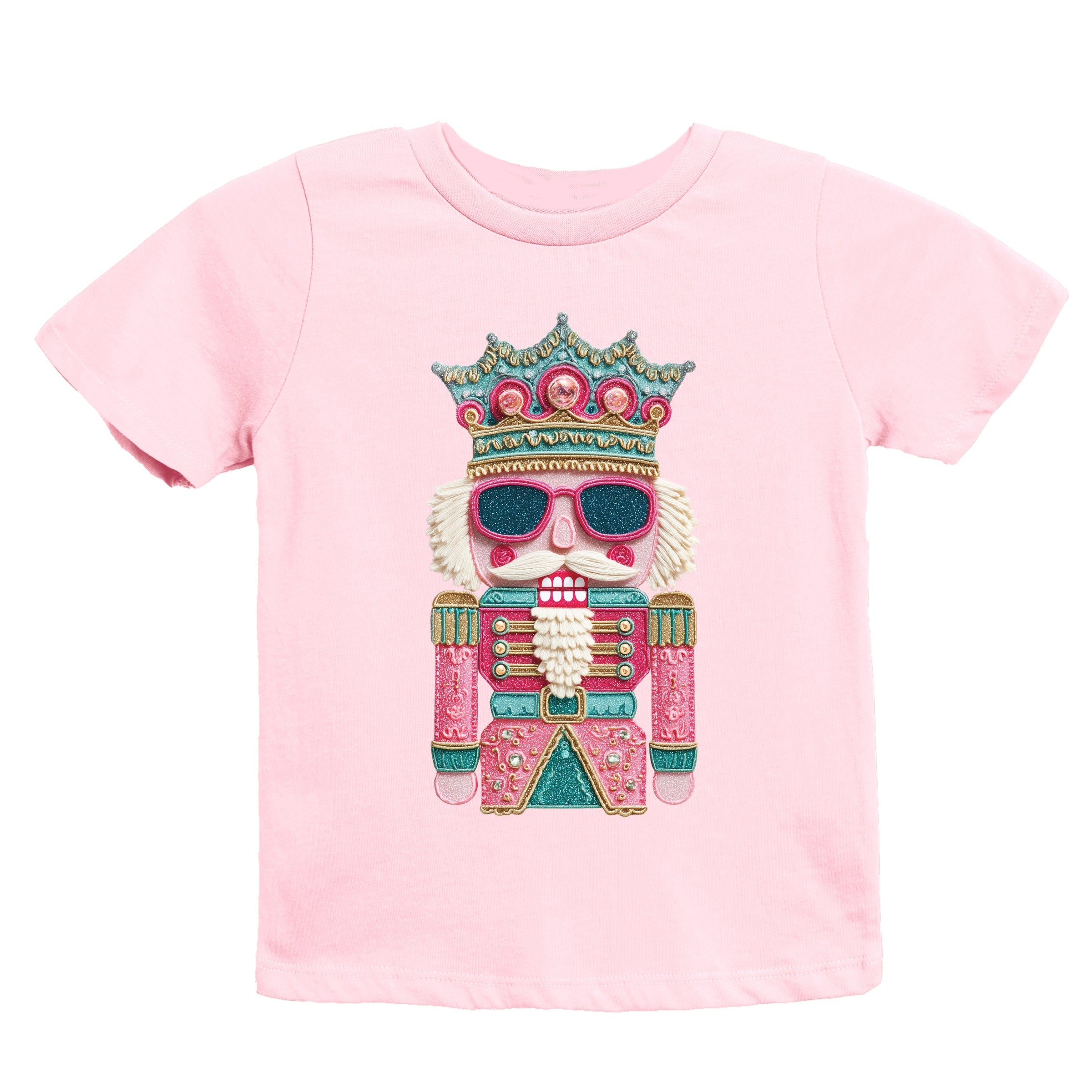 Pink and Teal Nutcracker Patchwork Print - Youth Short Sleeve Graphic T-Shirt and Toddler Short Sleeve Graphic T-Shirt