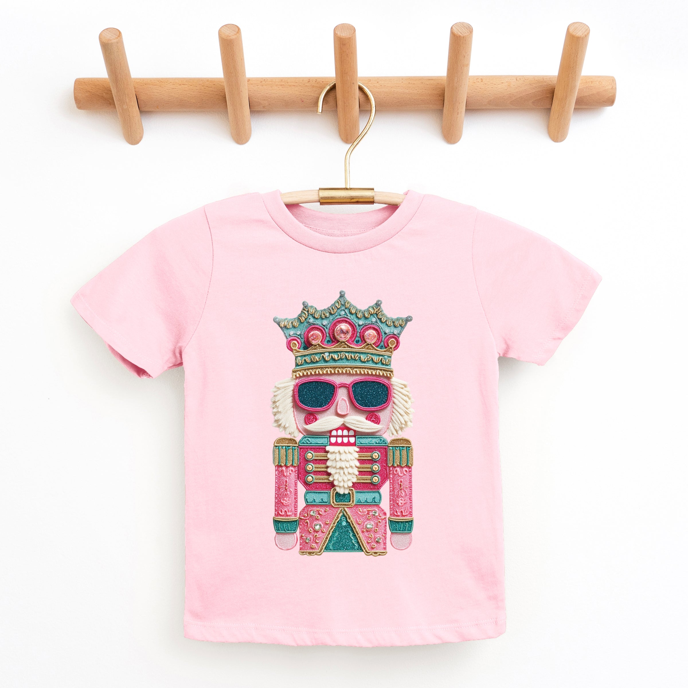 Pink and Teal Nutcracker Patchwork Print - Youth Short Sleeve Graphic T-Shirt and Toddler Short Sleeve Graphic T-Shirt
