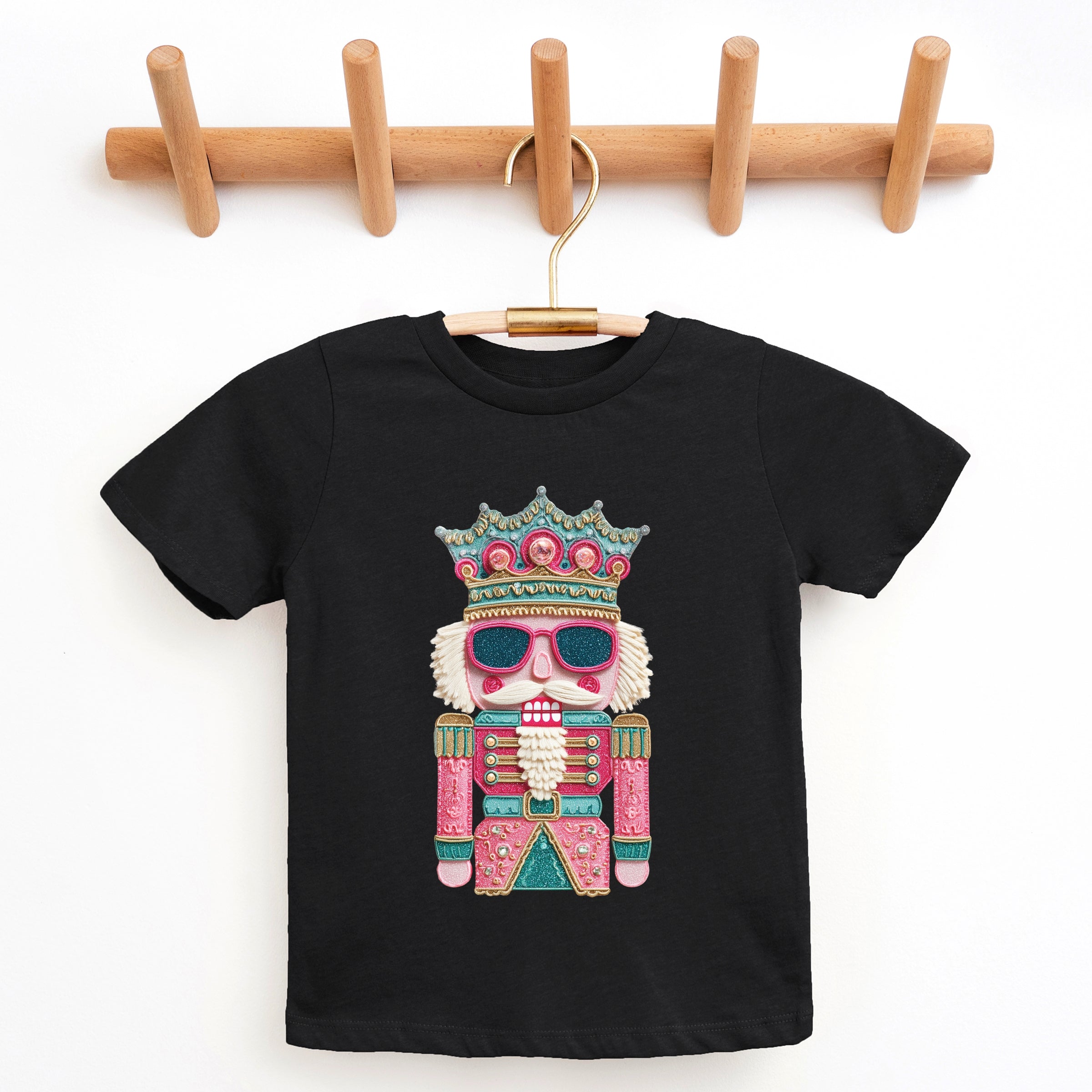 Pink and Teal Nutcracker Patchwork Print - Youth Short Sleeve Graphic T-Shirt and Toddler Short Sleeve Graphic T-Shirt