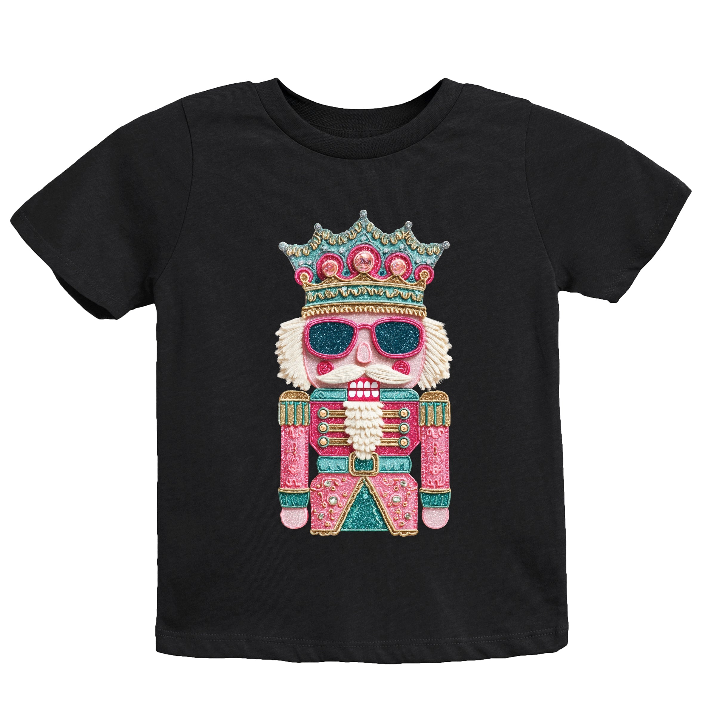 Pink and Teal Nutcracker Patchwork Print - Youth Short Sleeve Graphic T-Shirt and Toddler Short Sleeve Graphic T-Shirt