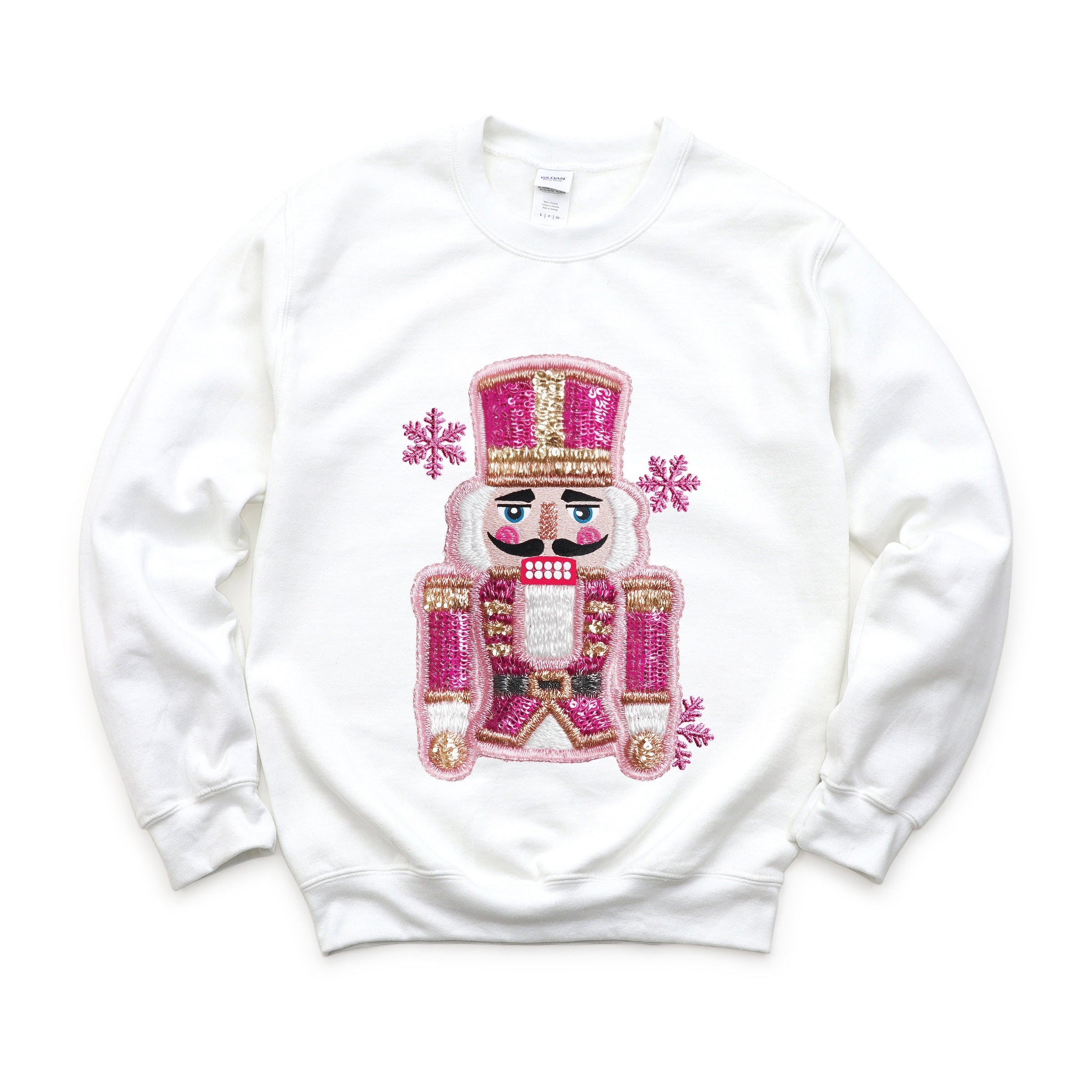 Pink Snowflake Nutcracker Patchwork Print - Women's Graphic Sweatshirt