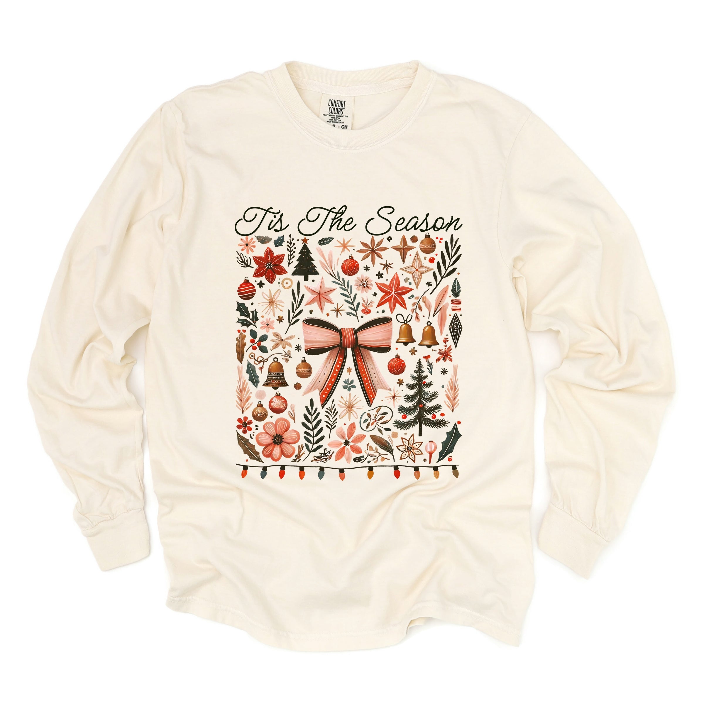 Tis The Season Coquette - Women's Garment Dyed Long Sleeve Graphic T-Shirt
