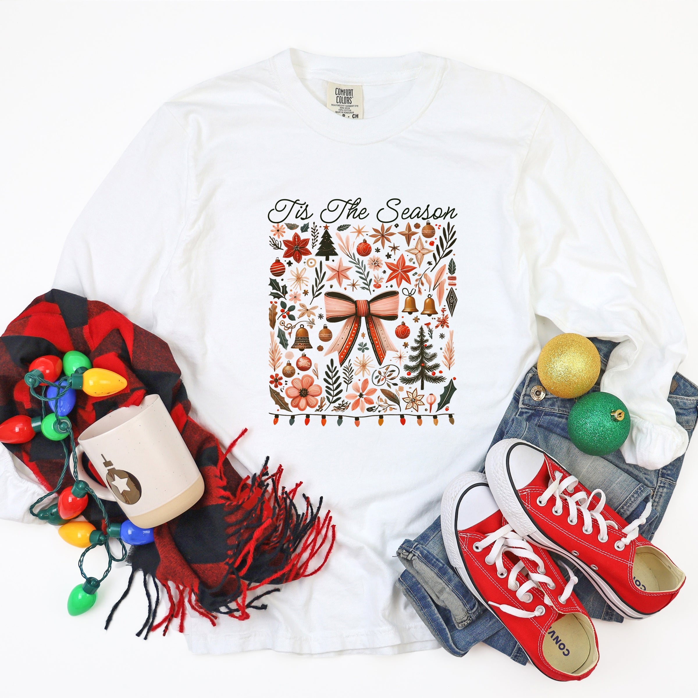 Tis The Season Coquette - Women's Garment Dyed Long Sleeve Graphic T-Shirt