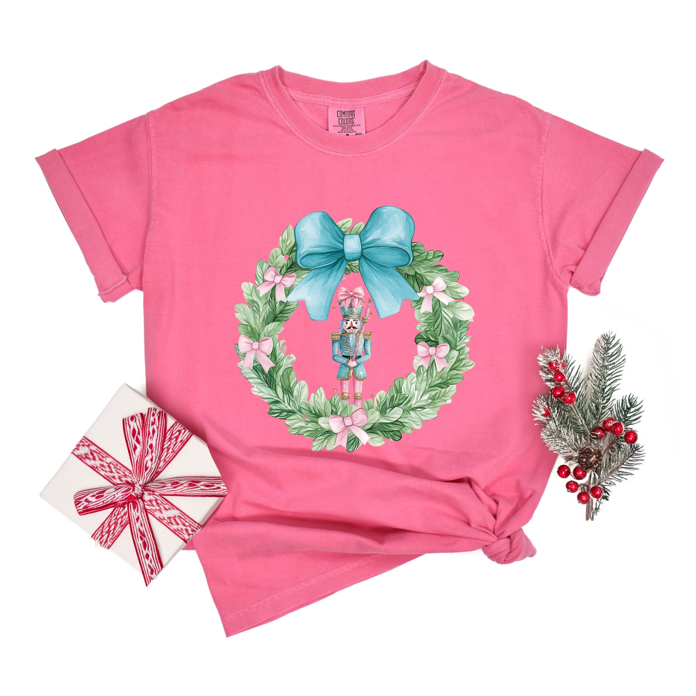 Nutcracker Wreath Coquette - Women's Garment Dyed Graphic T-Shirt