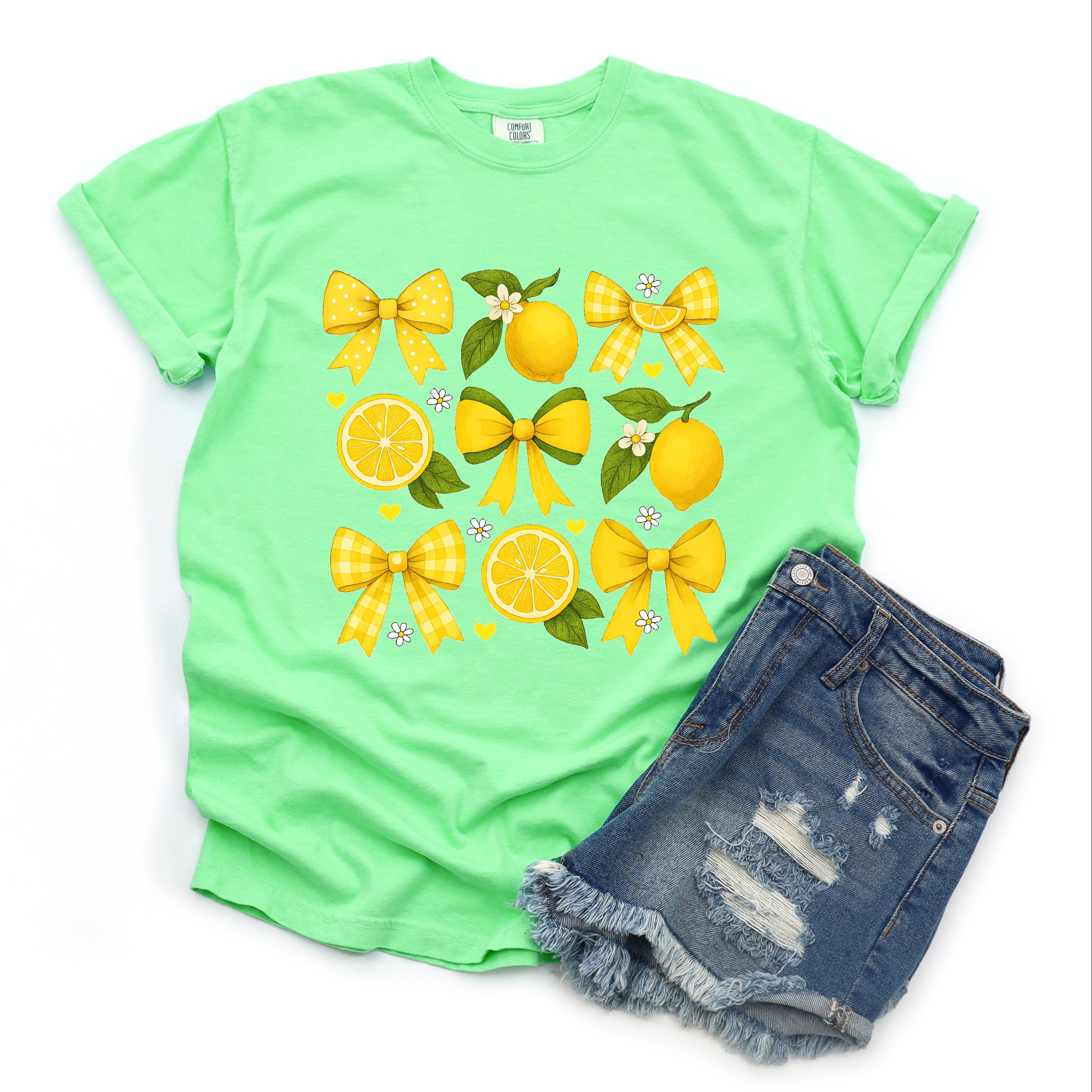 Coquette Lemons Pattern Bows - Women's Garment Dyed Graphic T-Shirt