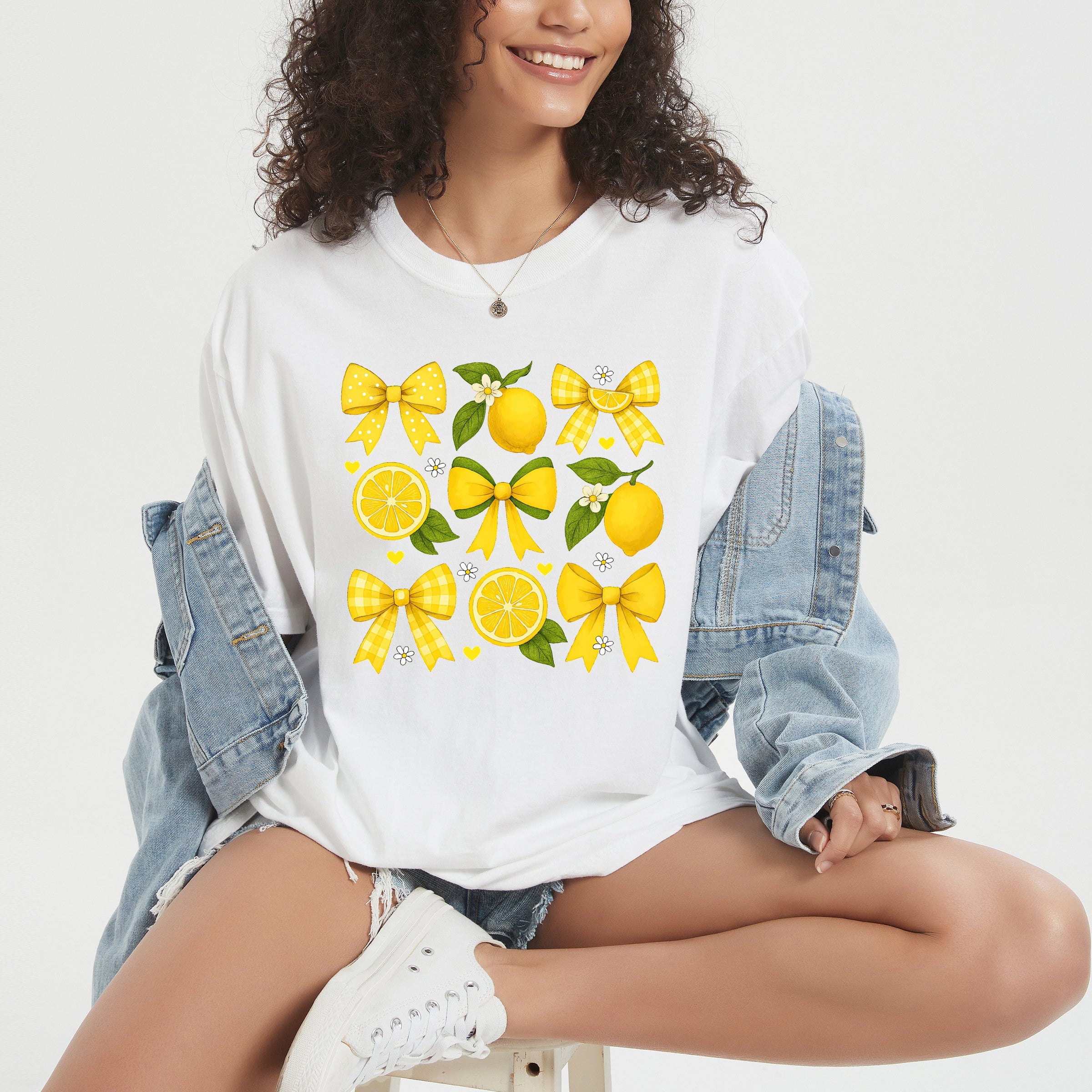 Coquette Lemons Pattern Bows - Women's Garment Dyed Graphic T-Shirt