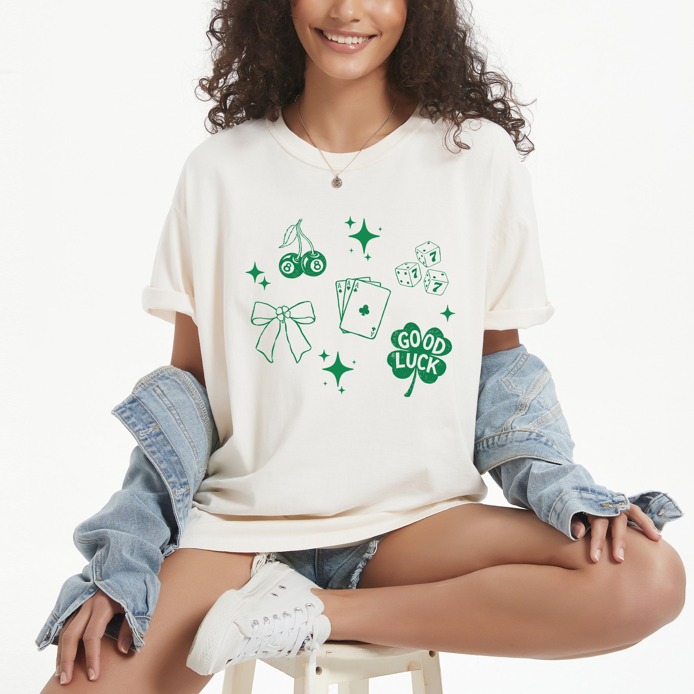 Lucky Icons Stars - Women's Garment Dyed Graphic T-Shirt