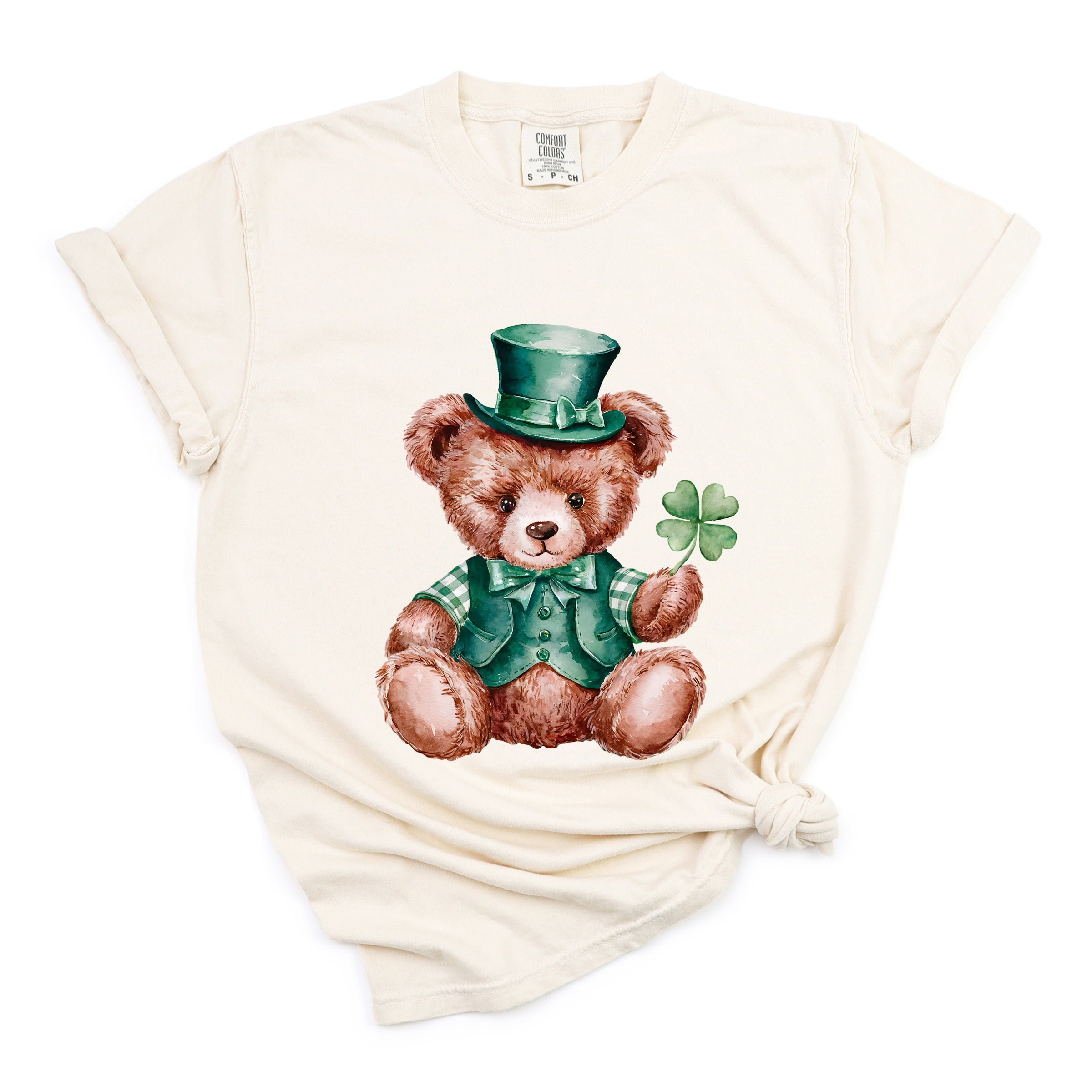 St. Patrick's Bear Clover - Women's Garment Dyed Graphic T-Shirt