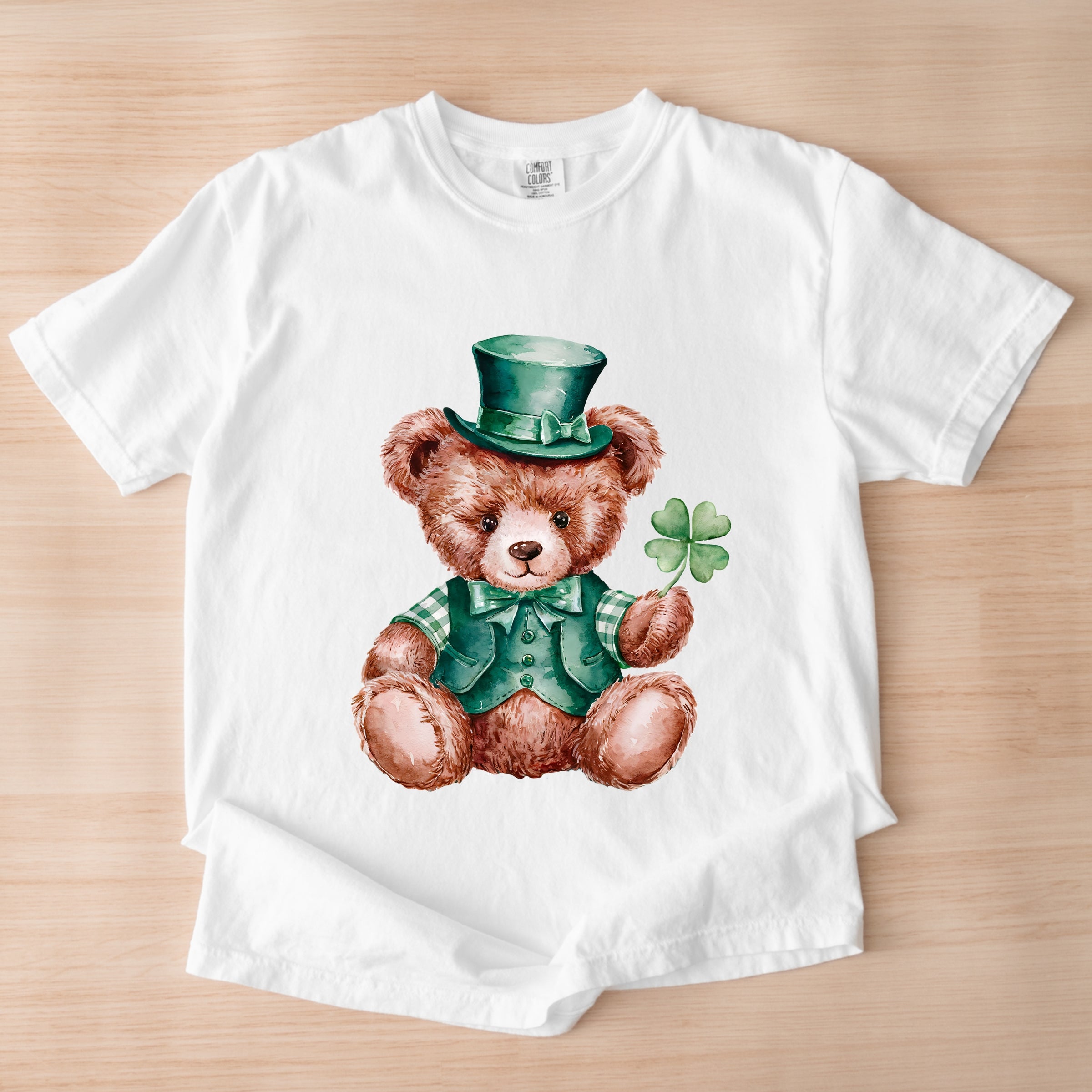 St. Patrick's Bear Clover - Women's Garment Dyed Graphic T-Shirt