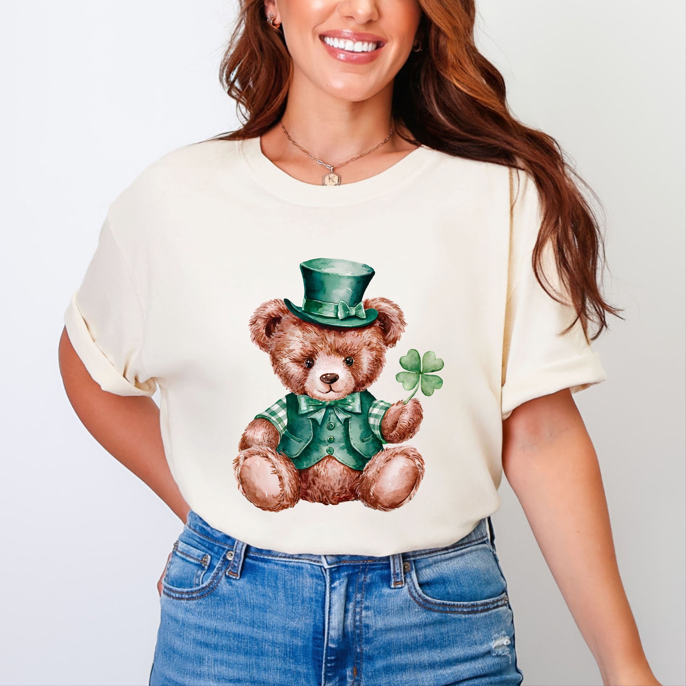 St. Patrick's Bear Clover - Women's Garment Dyed Graphic T-Shirt