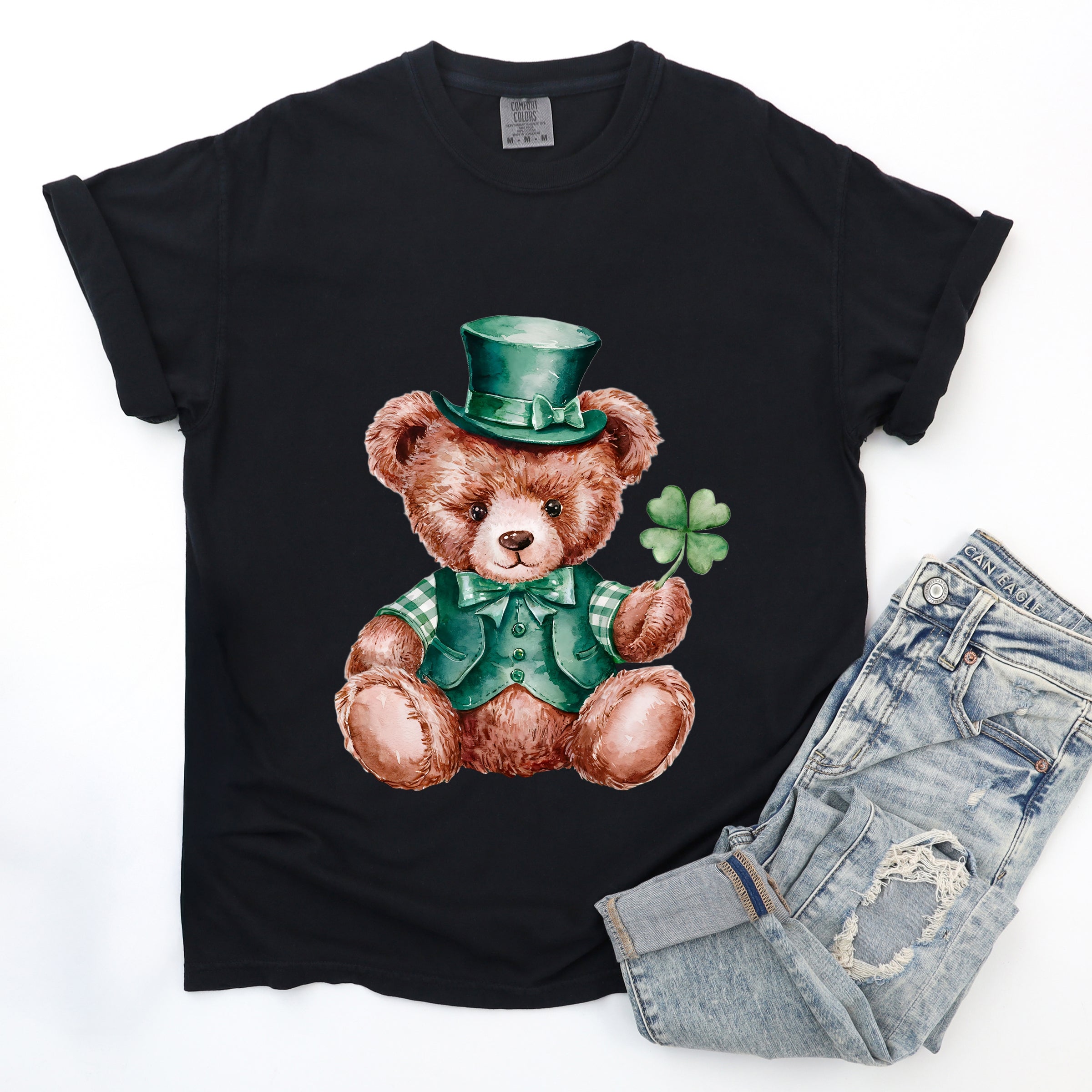 St. Patrick's Bear Clover - Women's Garment Dyed Graphic T-Shirt